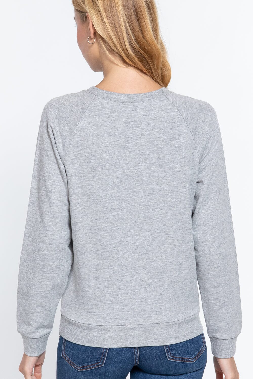 Women Long Sleeve Sequins French Terry Pullover Top Shirts & Tops jehouze