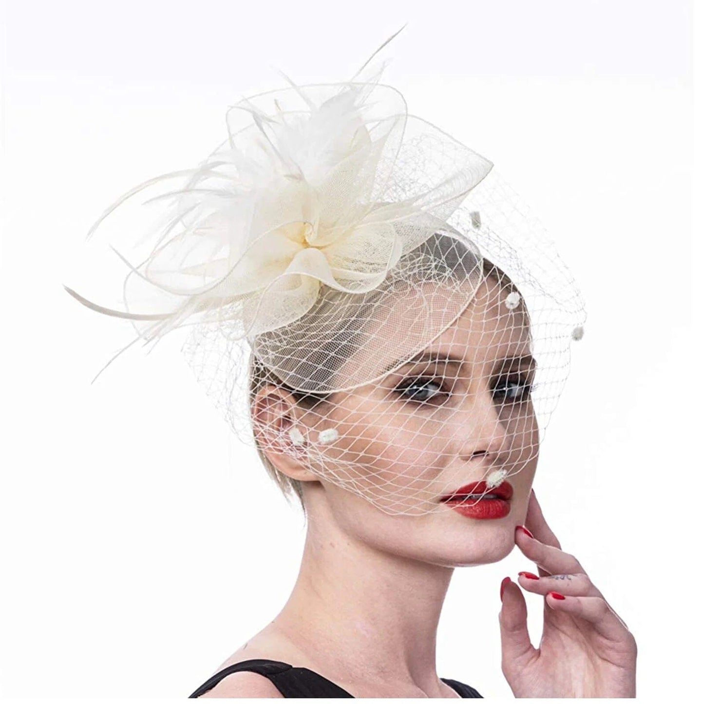Women Mesh Cocktail Headpiece Church Feather Wedding Fascinator Hat Fascinators jehouze HA5858-1