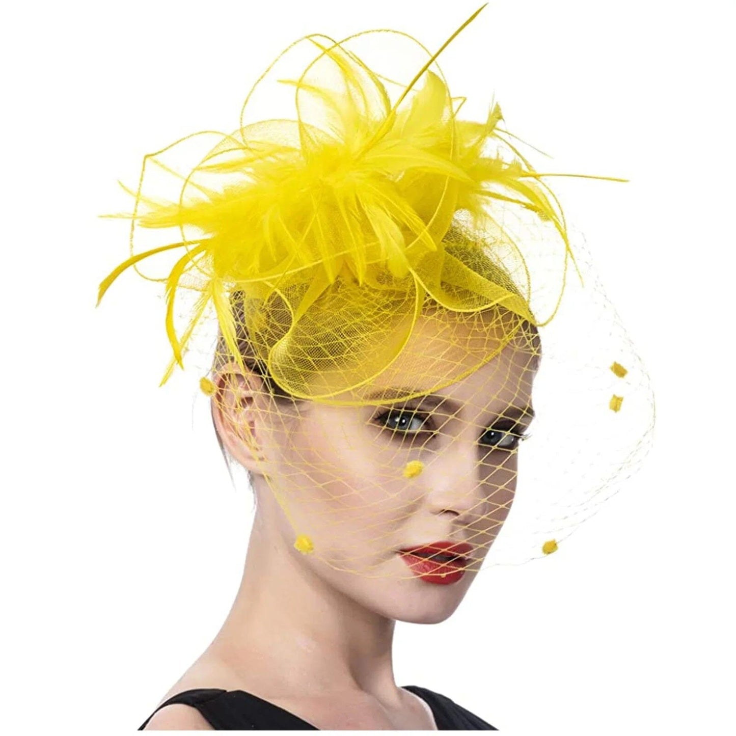 Women Mesh Cocktail Headpiece Church Feather Wedding Fascinator Hat Fascinators jehouze HA5858-10