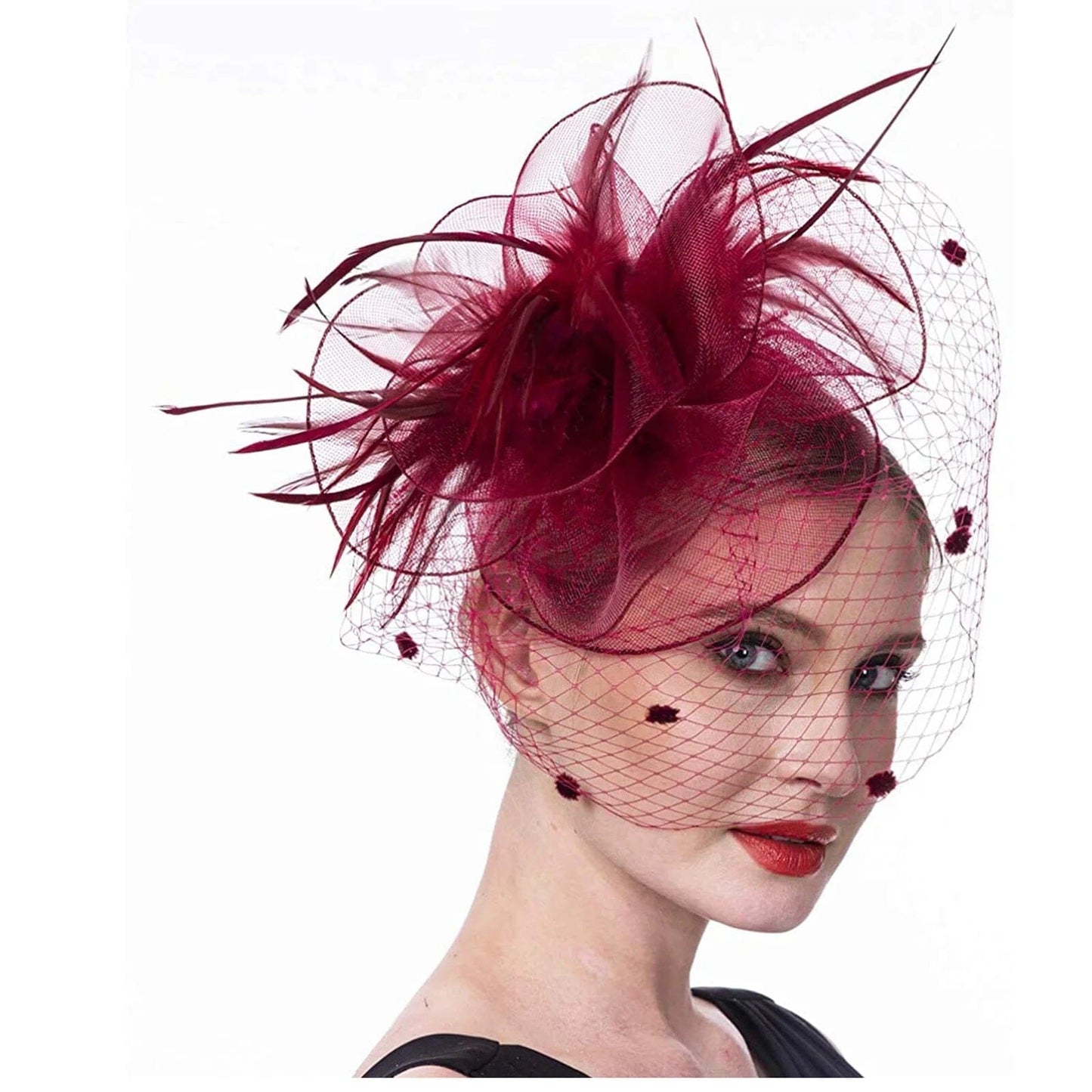 Women Mesh Cocktail Headpiece Church Feather Wedding Fascinator Hat Fascinators jehouze HA5858-2