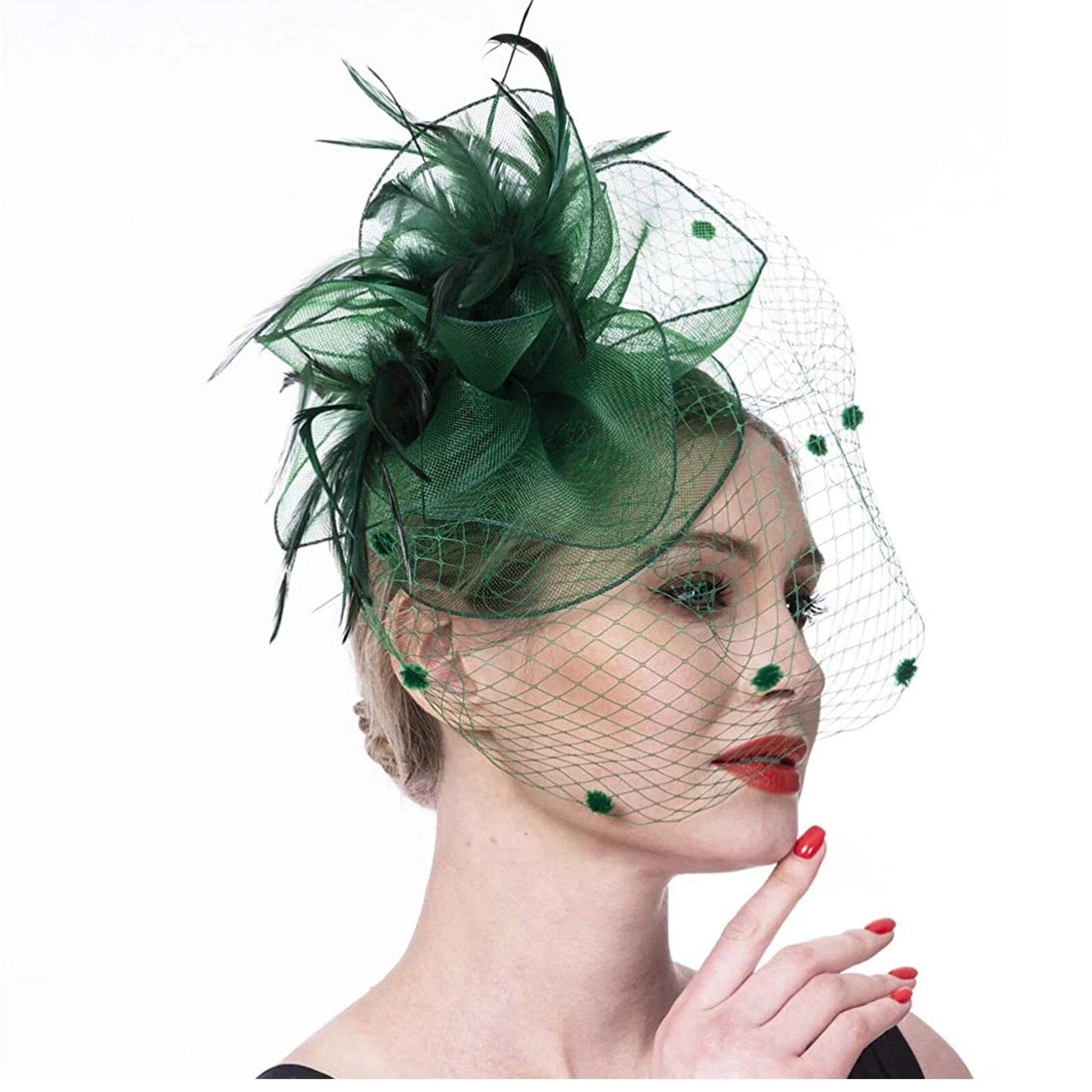 Women Mesh Cocktail Headpiece Church Feather Wedding Fascinator Hat Fascinators jehouze HA5858-4
