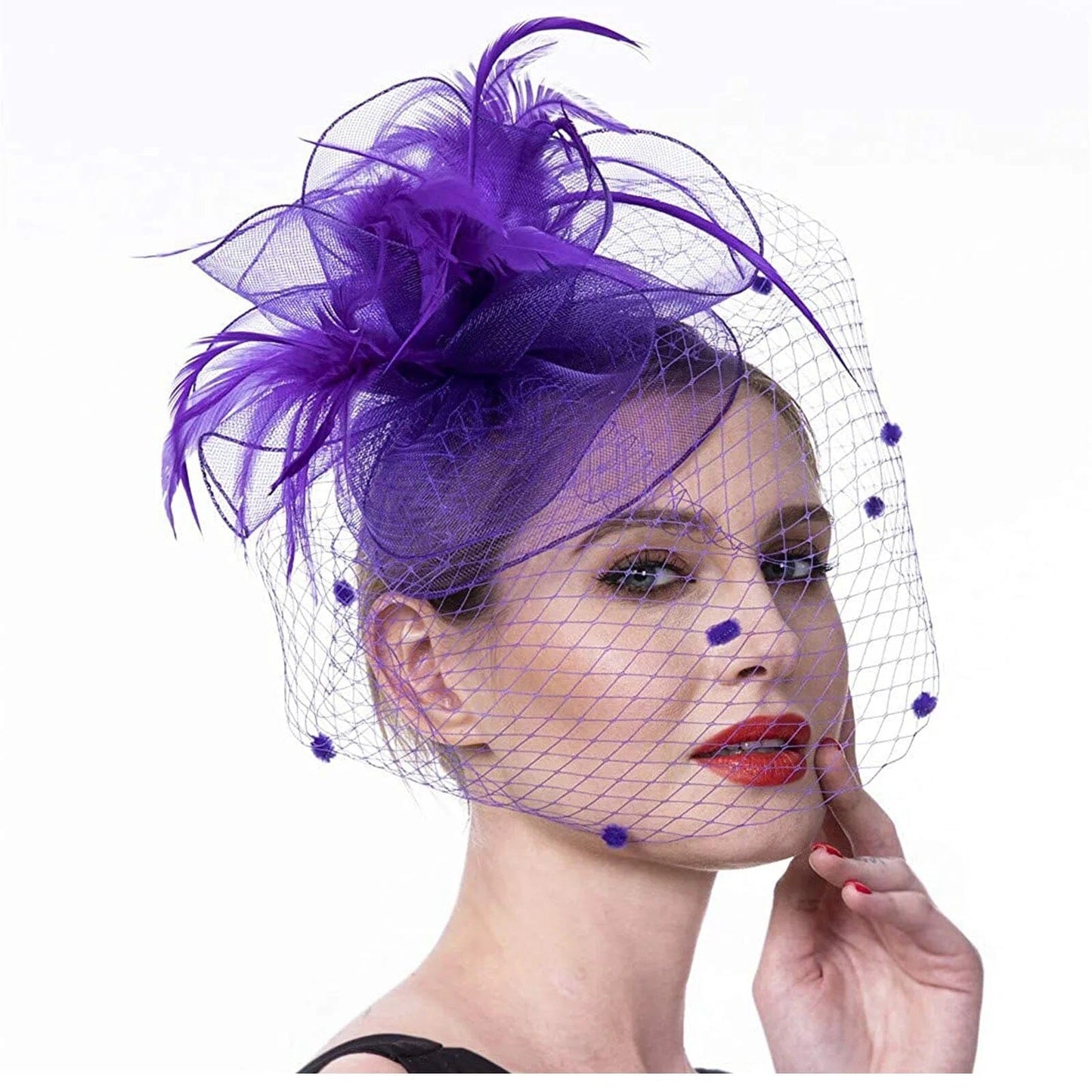 Women Mesh Cocktail Headpiece Church Feather Wedding Fascinator Hat Fascinators jehouze HA5858-6