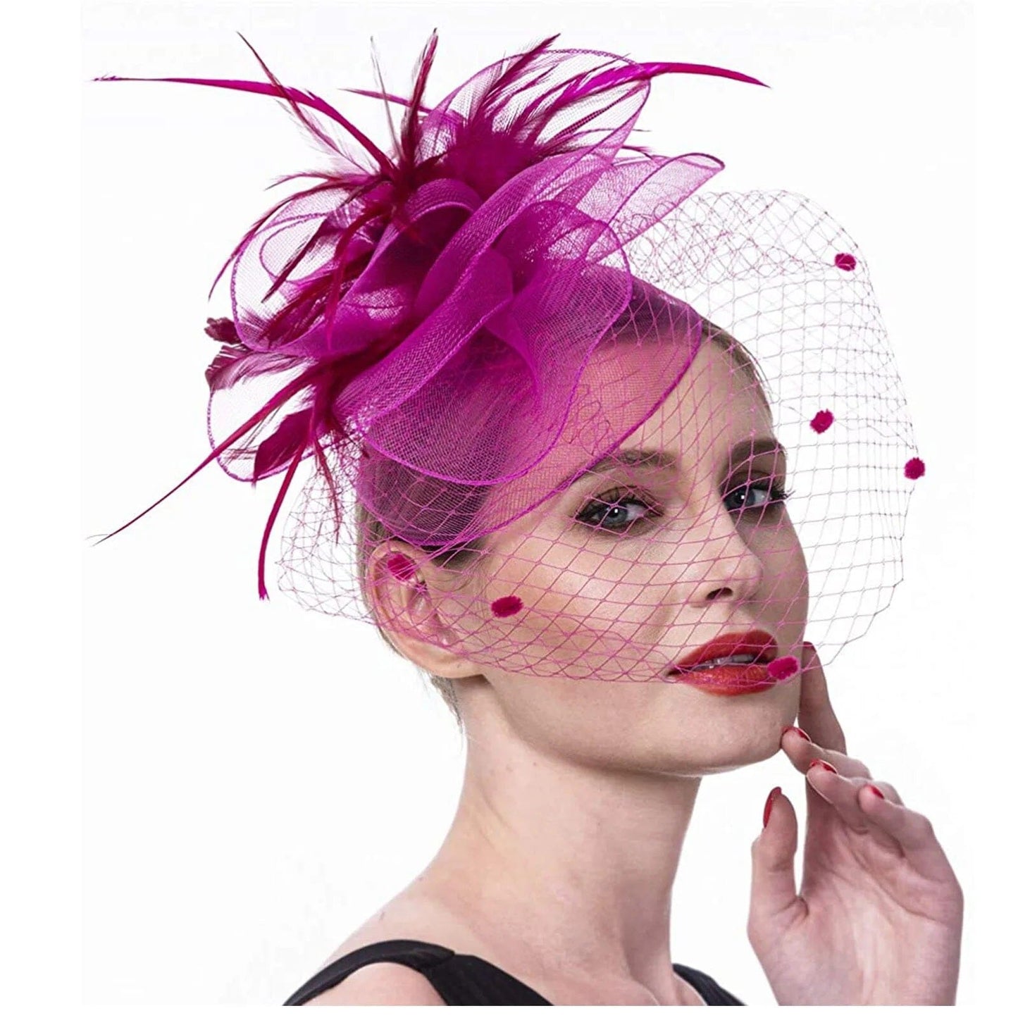 Women Mesh Cocktail Headpiece Church Feather Wedding Fascinator Hat Fascinators jehouze HA5858-7