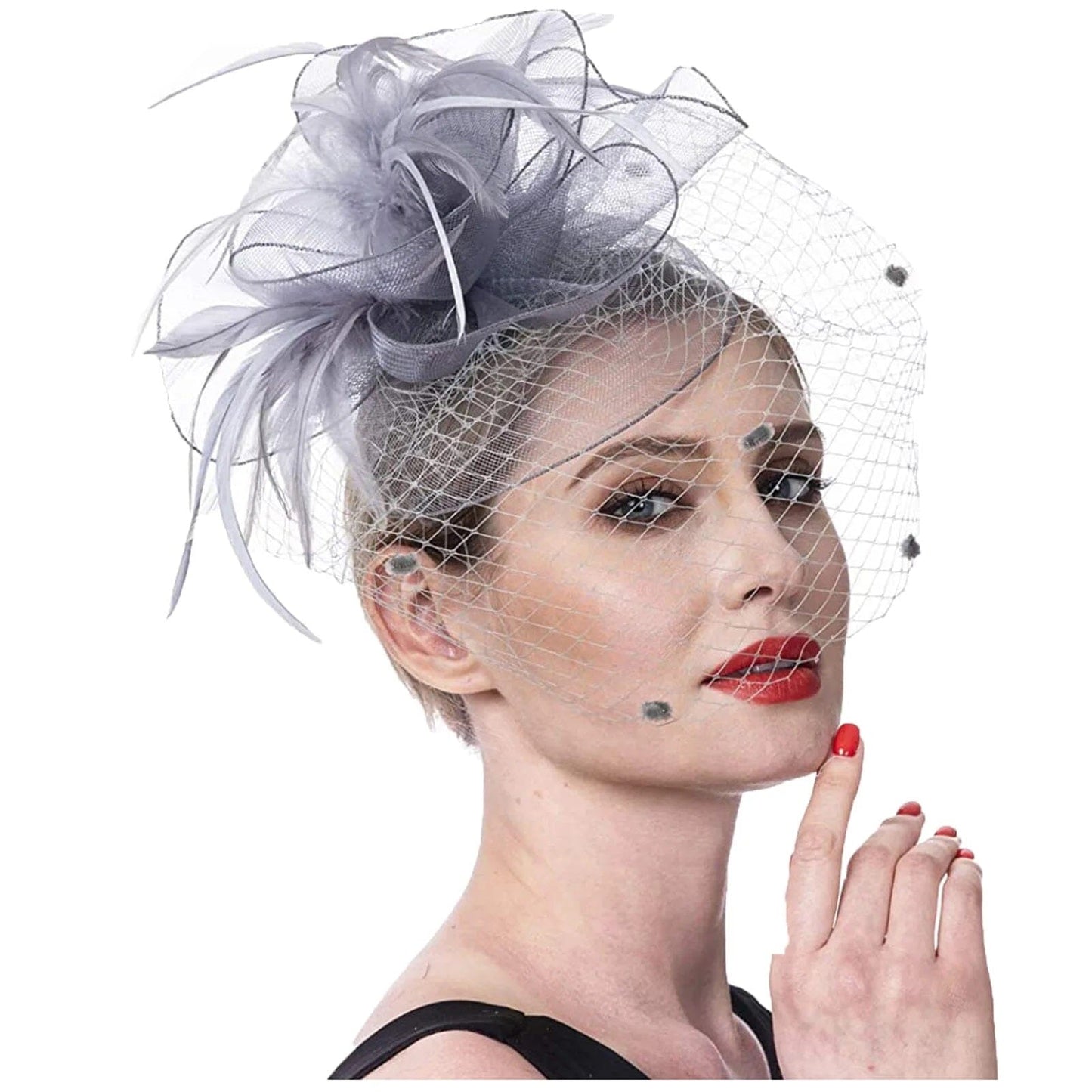 Women Mesh Cocktail Headpiece Church Feather Wedding Fascinator Hat Fascinators jehouze HA5858-8