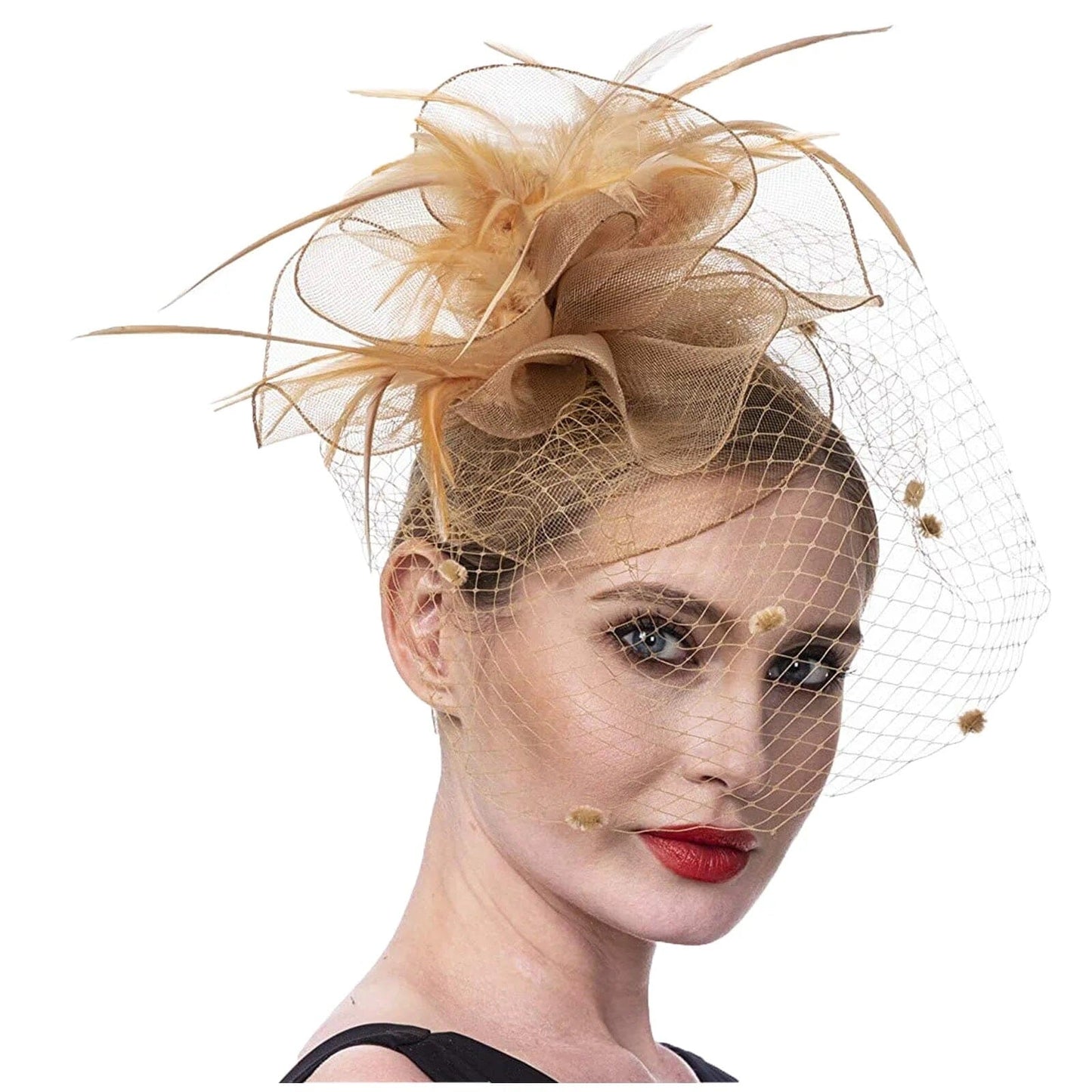 Women Mesh Cocktail Headpiece Church Feather Wedding Fascinator Hat Fascinators jehouze HA5858-9