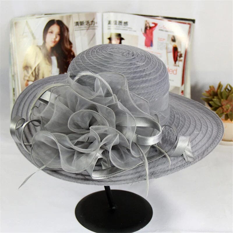 Women Mesh Floral Wide Brim Wedding Party Church Derby Dressy Hat Hat jehouze 010-9-2