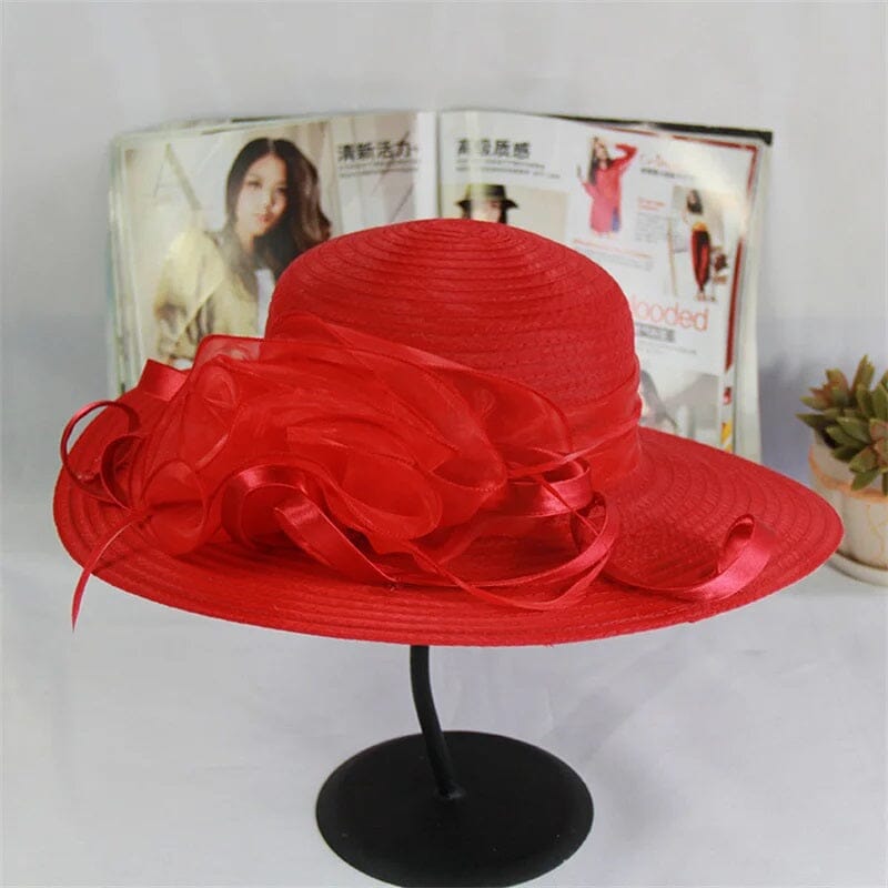 Women Mesh Floral Wide Brim Wedding Party Church Derby Dressy Hat Hat jehouze 010-9-3