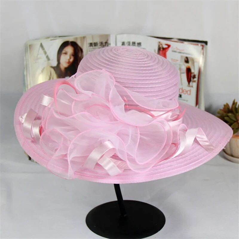 Women Mesh Floral Wide Brim Wedding Party Church Derby Dressy Hat Hat jehouze 010-9-4