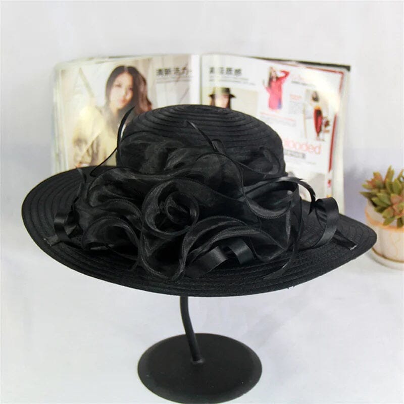 Women Mesh Floral Wide Brim Wedding Party Church Derby Dressy Hat Hat jehouze 010-9-5