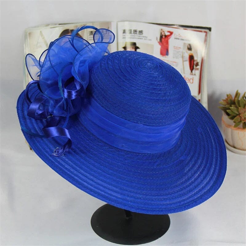 Women Mesh Floral Wide Brim Wedding Party Church Derby Dressy Hat Hat jehouze 010-9-6