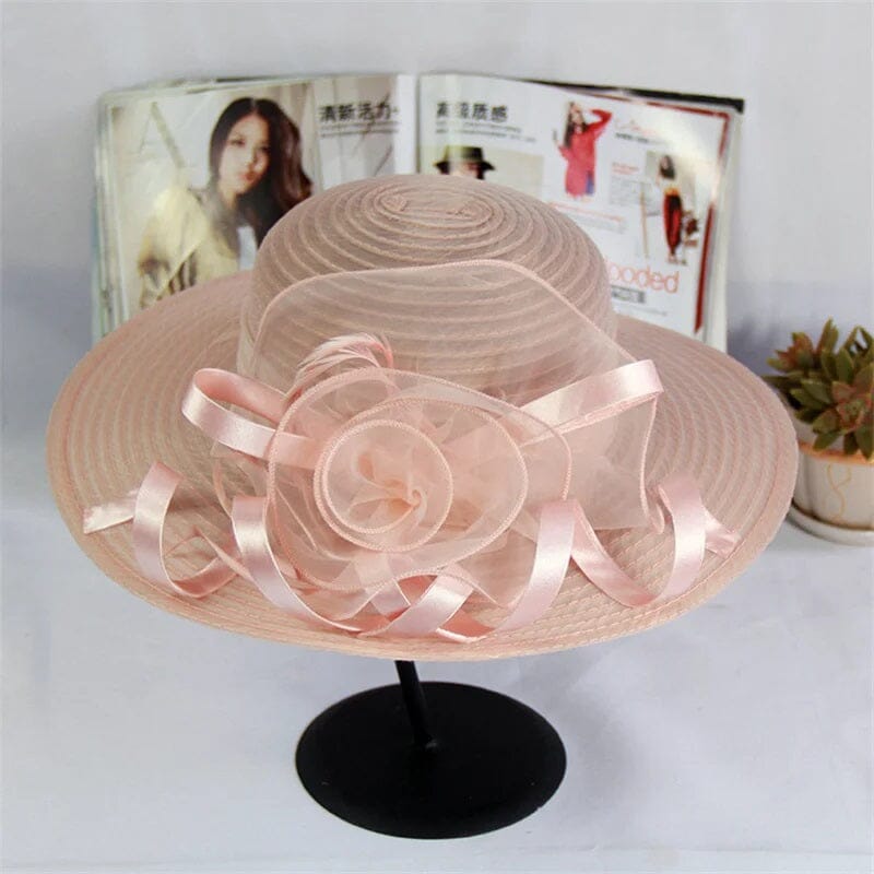 Women Mesh Floral Wide Brim Wedding Party Church Derby Dressy Hat Hat jehouze 010-9-7