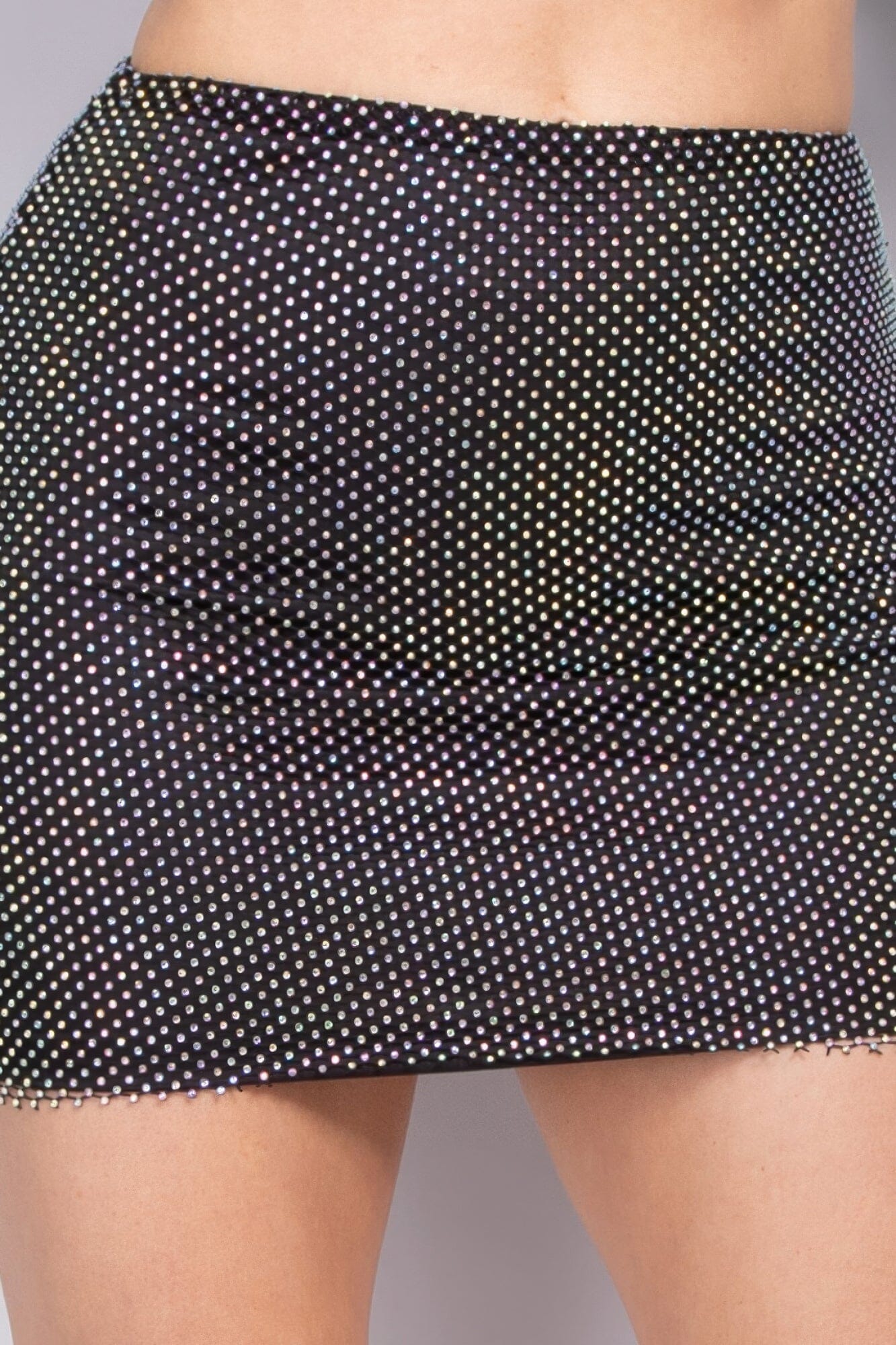 Women Mid-rise Rhinestone Fishnet Mini Skirt Skirts jehouze
