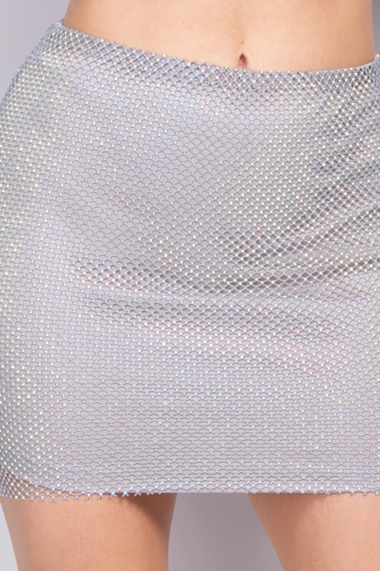 Women Mid-rise Rhinestone Fishnet Mini Skirt Skirts jehouze