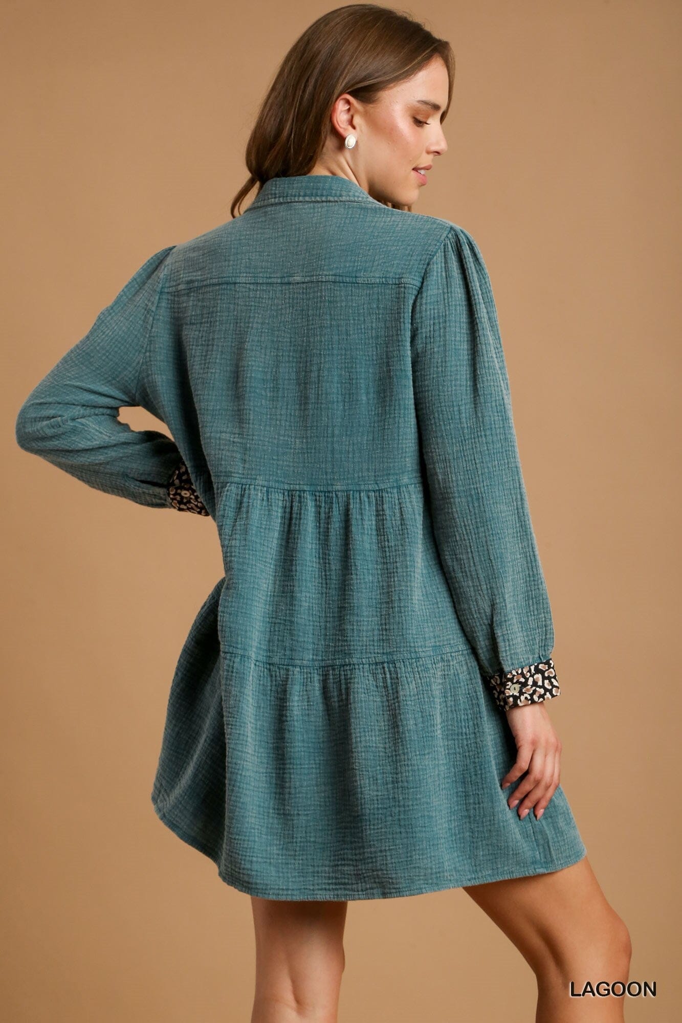 Women Mineral Wash Cotton Gauze Tiered Dress Dresses jehouze