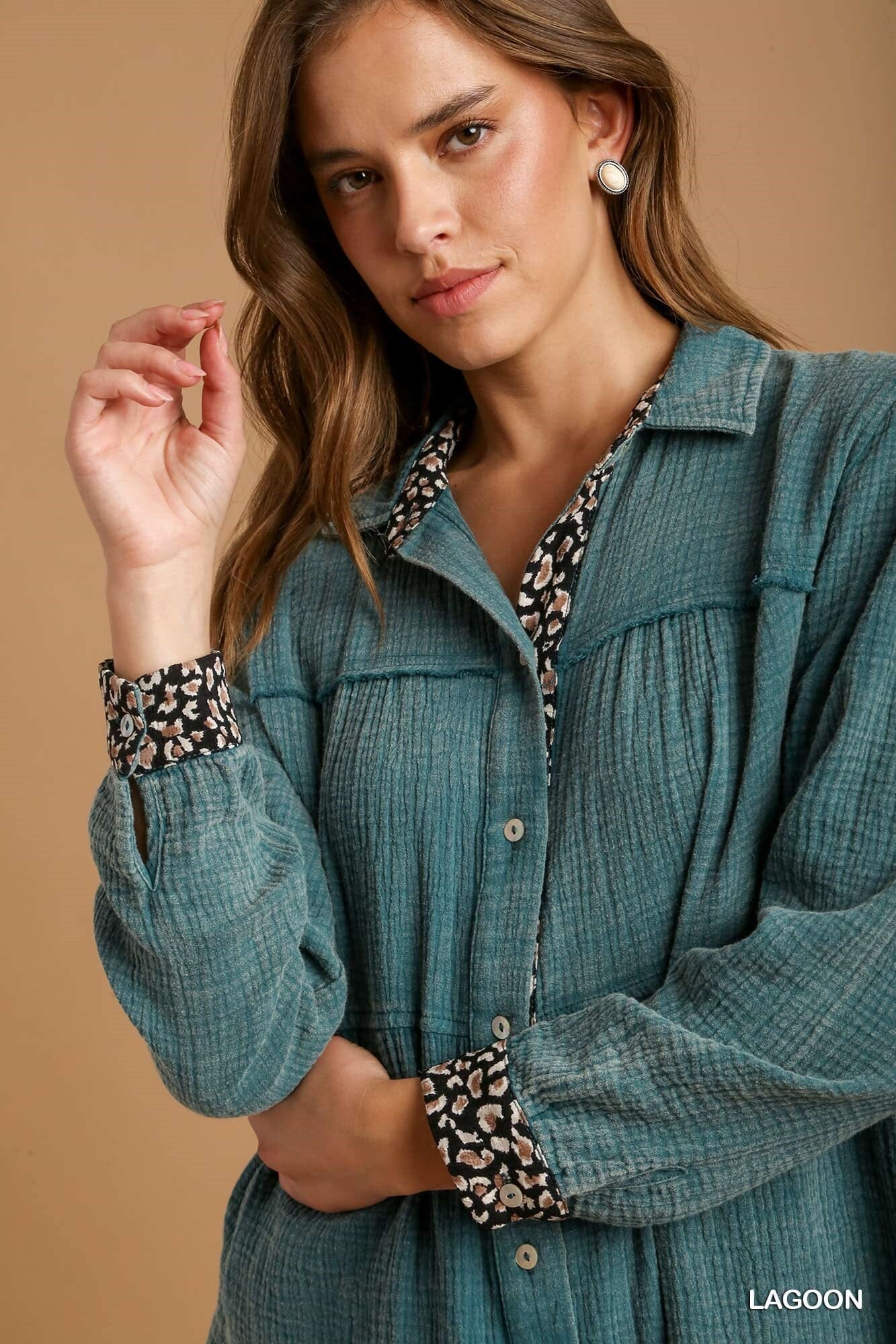 Women Mineral Wash Cotton Gauze Tiered Dress Dresses jehouze