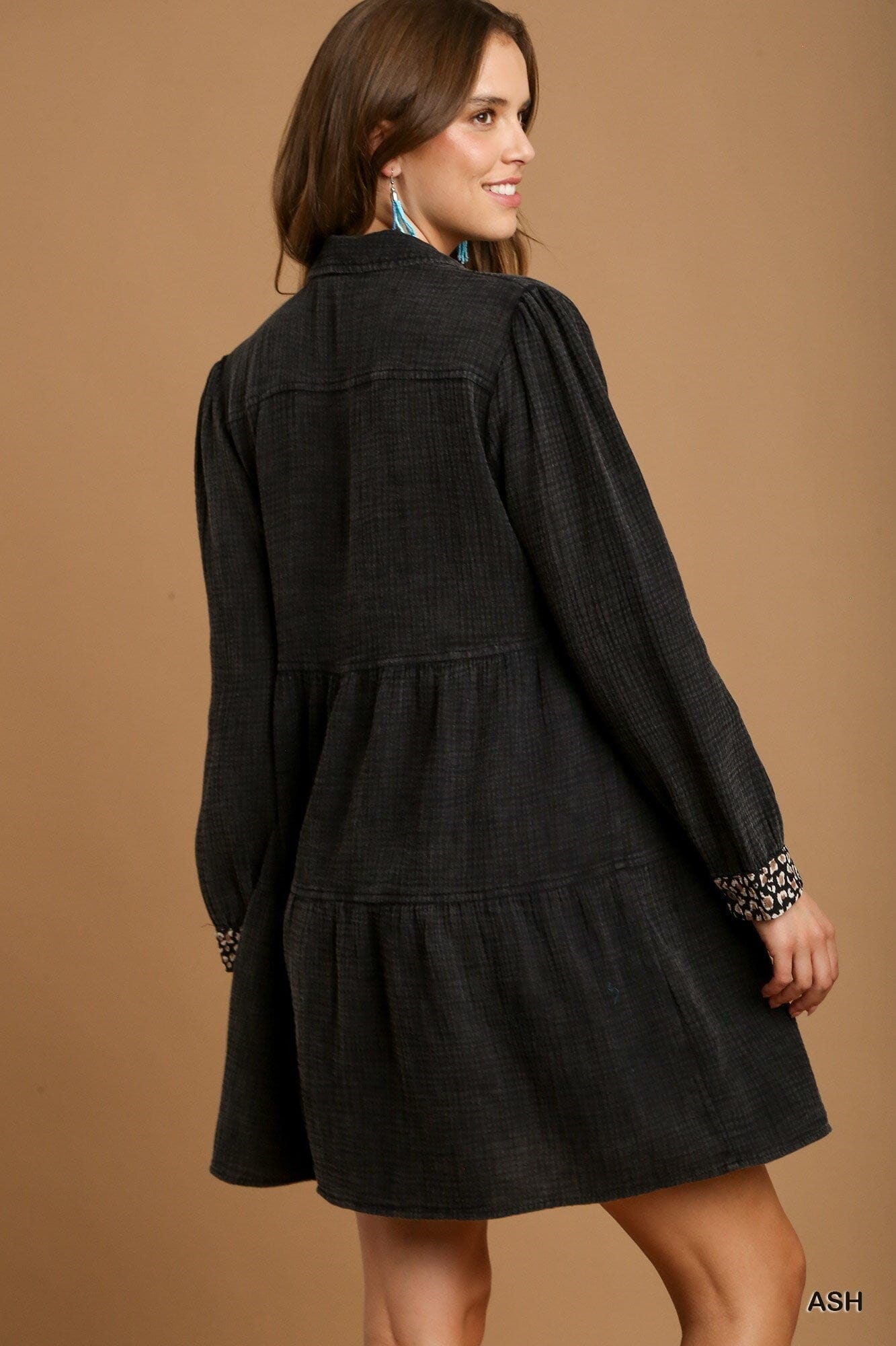 Women Mineral Wash Cotton Gauze Tiered Dress Dresses jehouze