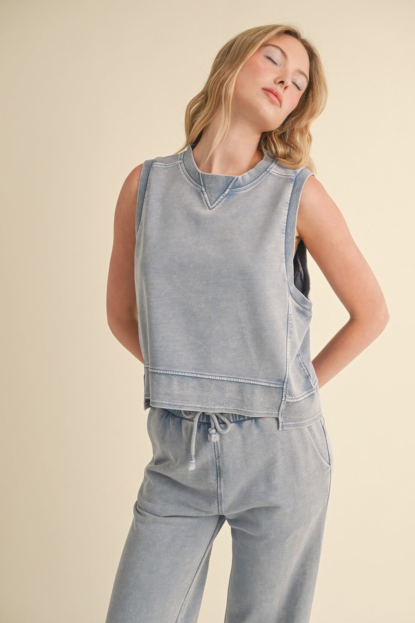 Women Mineral Wash Sleeveless Top Shirts & Tops jehouze