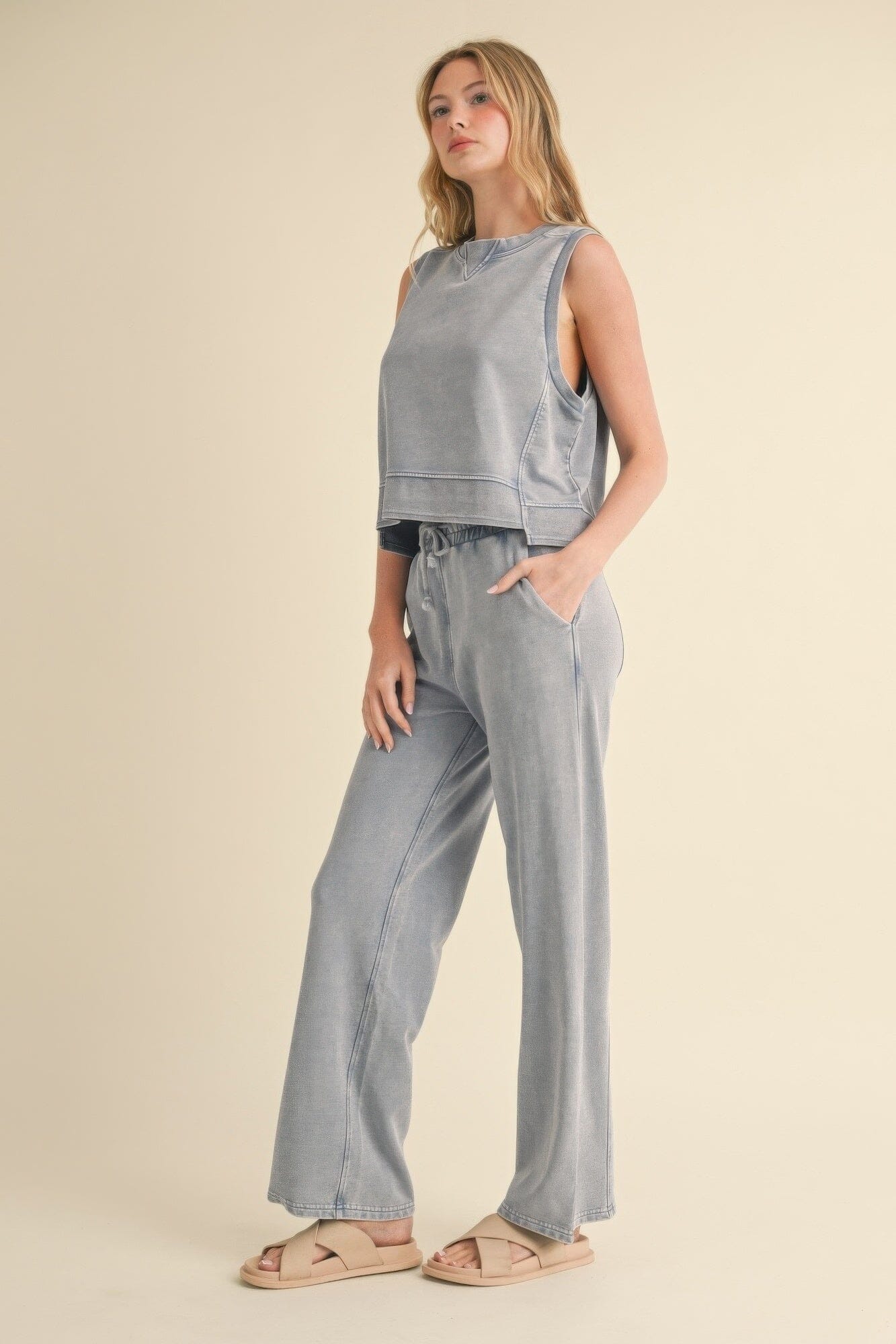 Women Mineral Wash Sleeveless Top Shirts & Tops jehouze