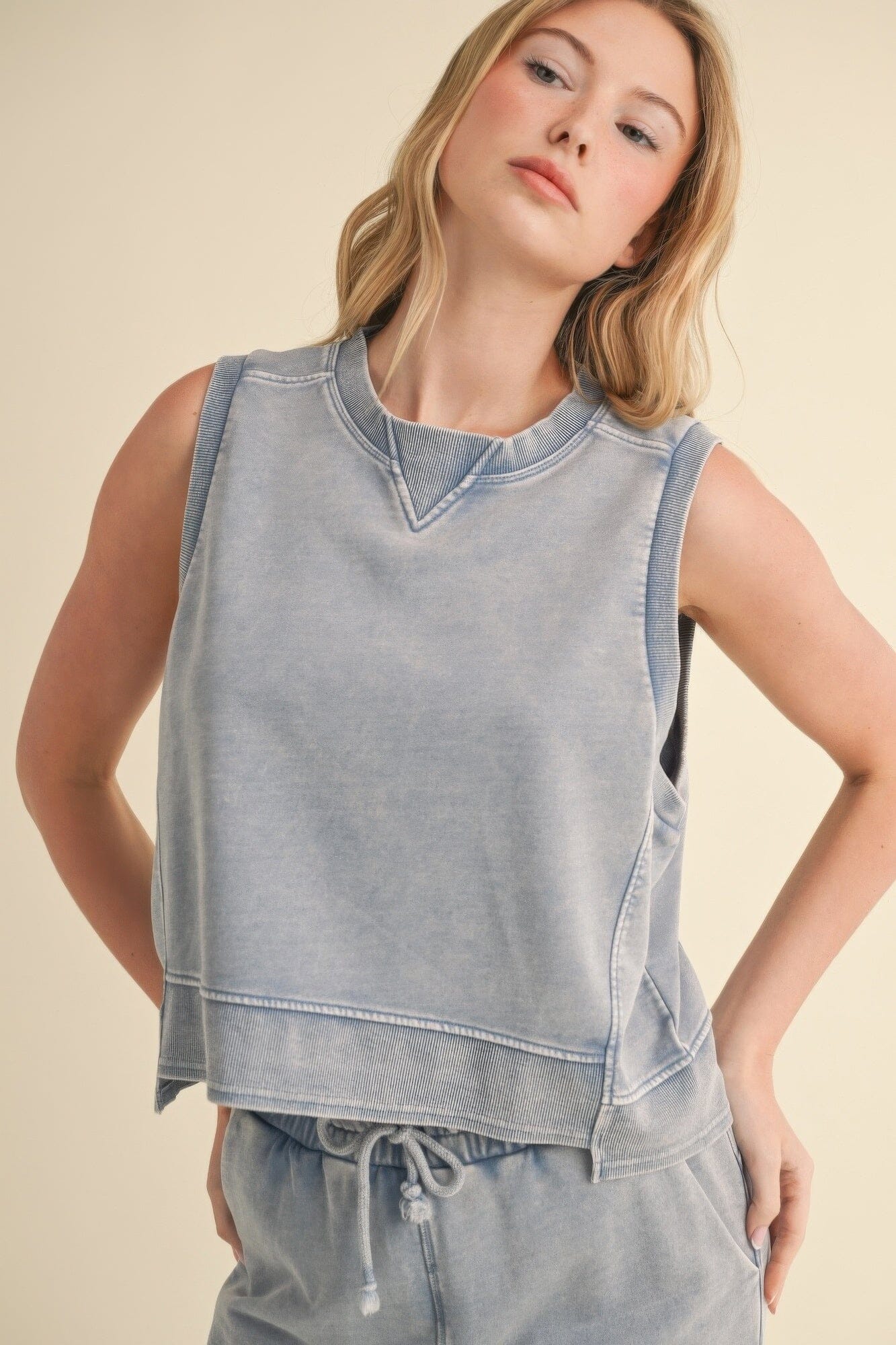 Women Mineral Wash Sleeveless Top Shirts & Tops jehouze