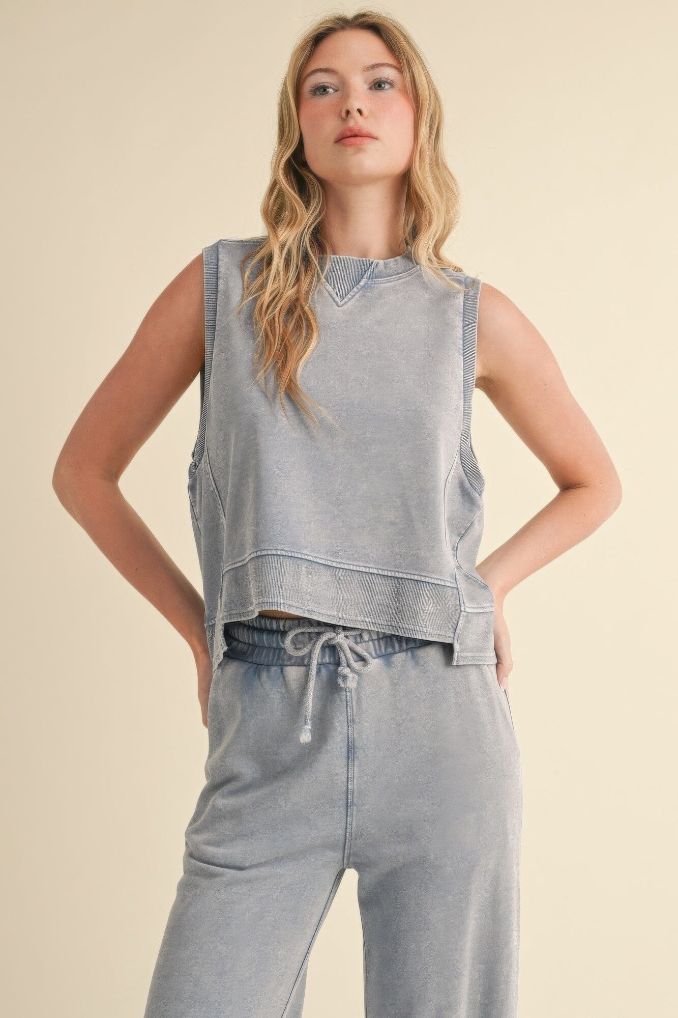 Women Mineral Wash Sleeveless Top Shirts & Tops jehouze