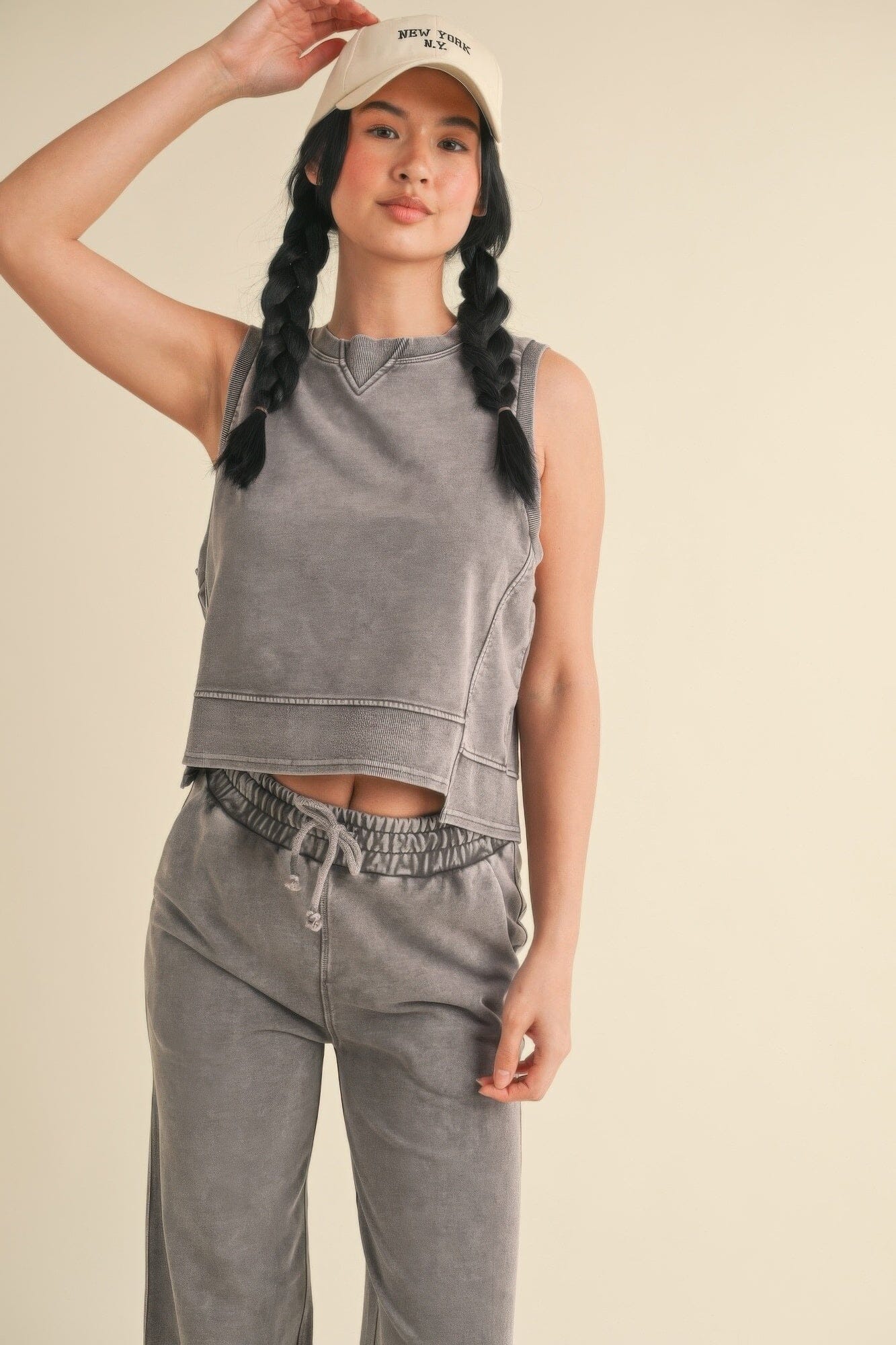 Women Mineral Wash Sleeveless Top Shirts & Tops jehouze