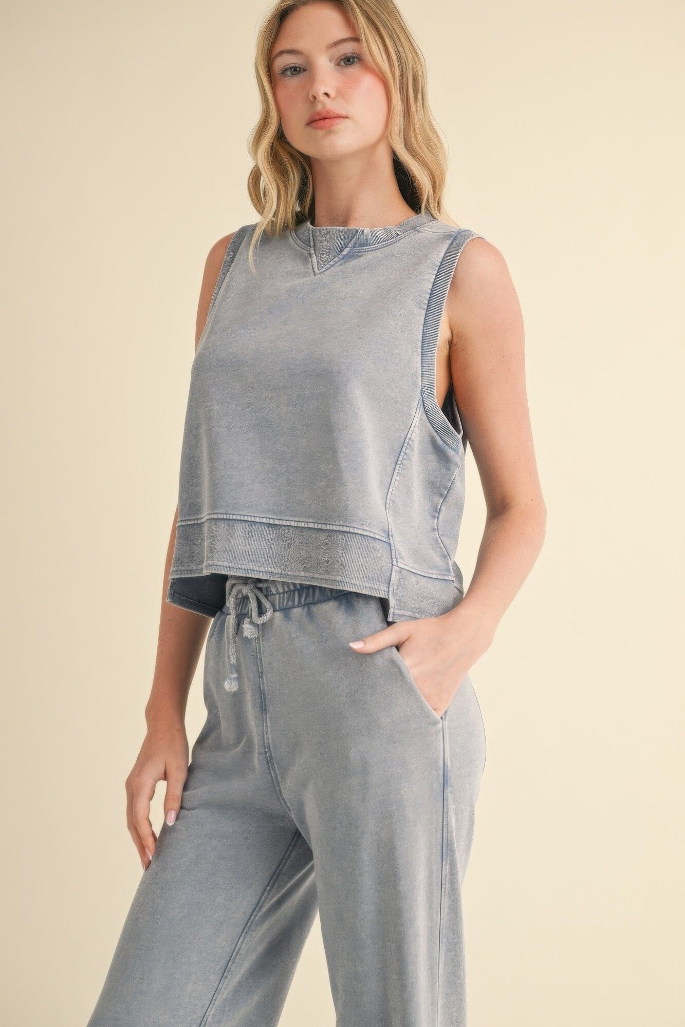 Women Mineral Wash Sleeveless Top Shirts & Tops jehouze