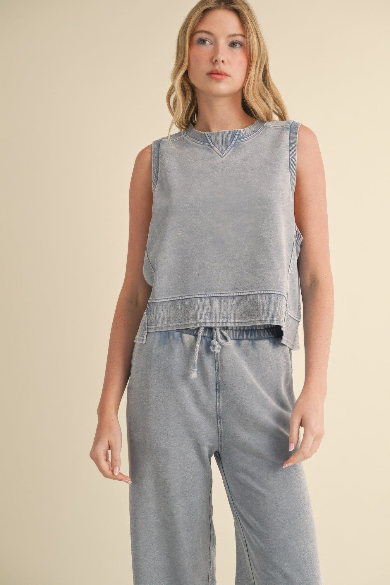 Women Mineral Wash Sleeveless Top Shirts & Tops jehouze