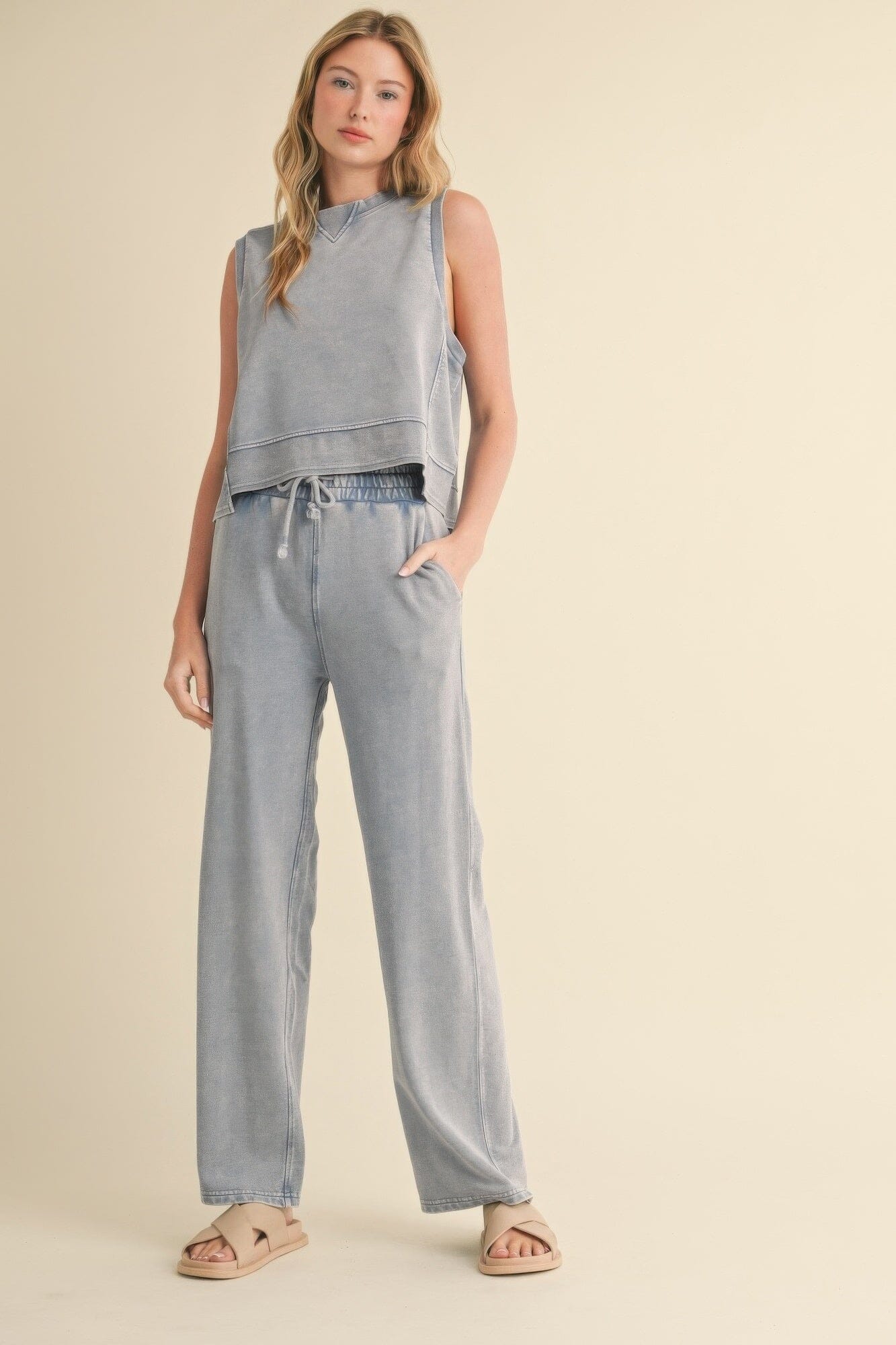 Women Mineral Wash Sleeveless Top Shirts & Tops jehouze Blue S