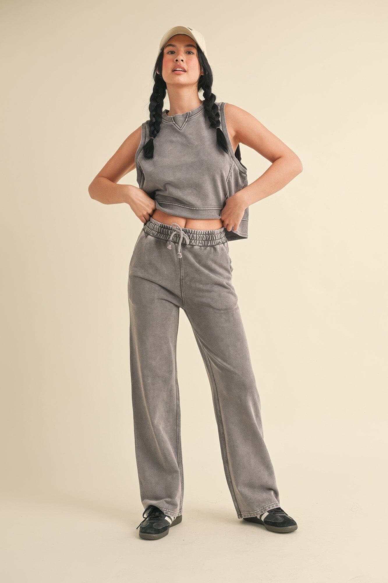 Women Mineral Wash Sleeveless Top Shirts & Tops jehouze Charcoal S