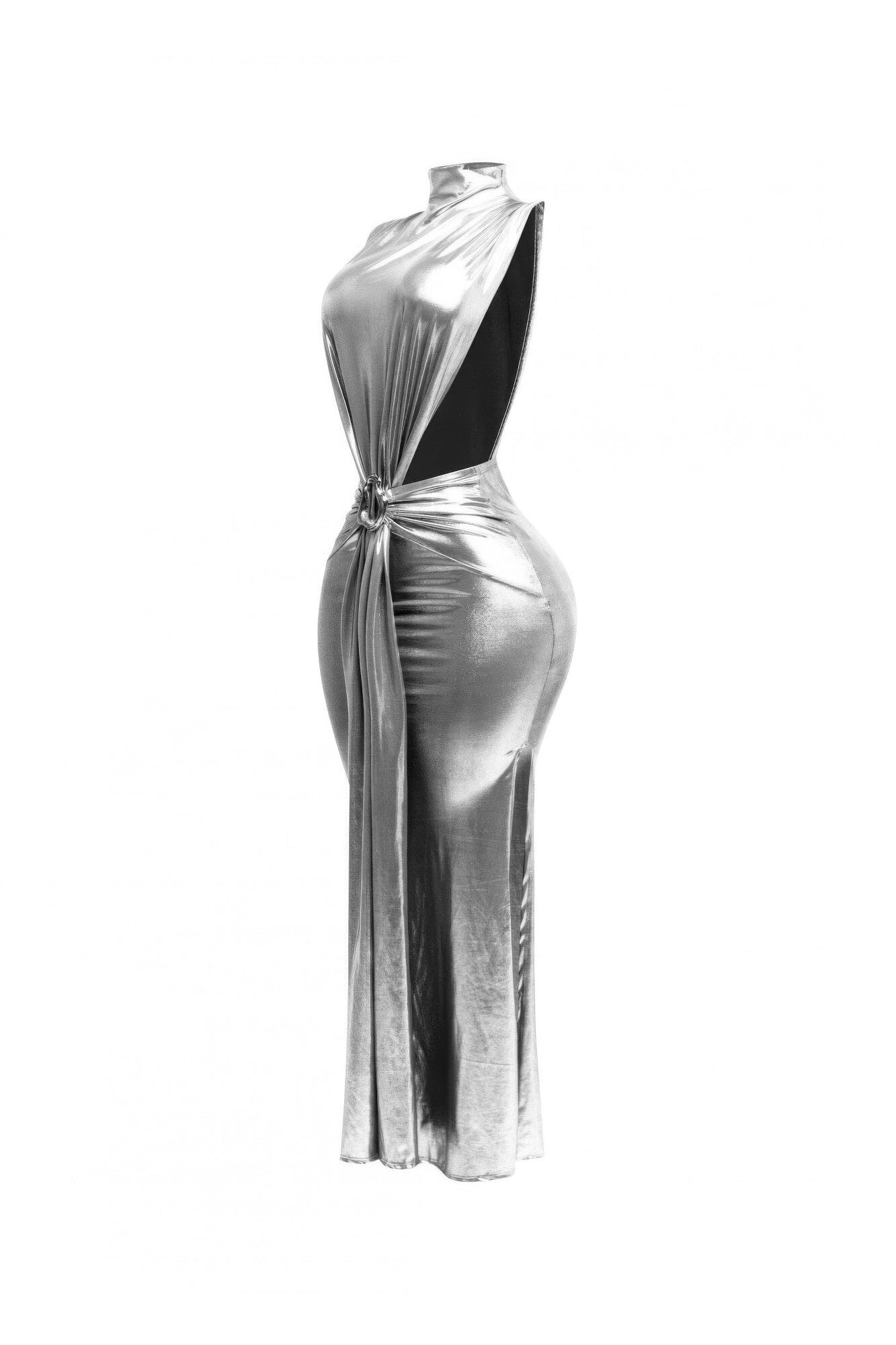 Women Mock Neck And Tied Waist Maxi Dress Dresses jehouze
