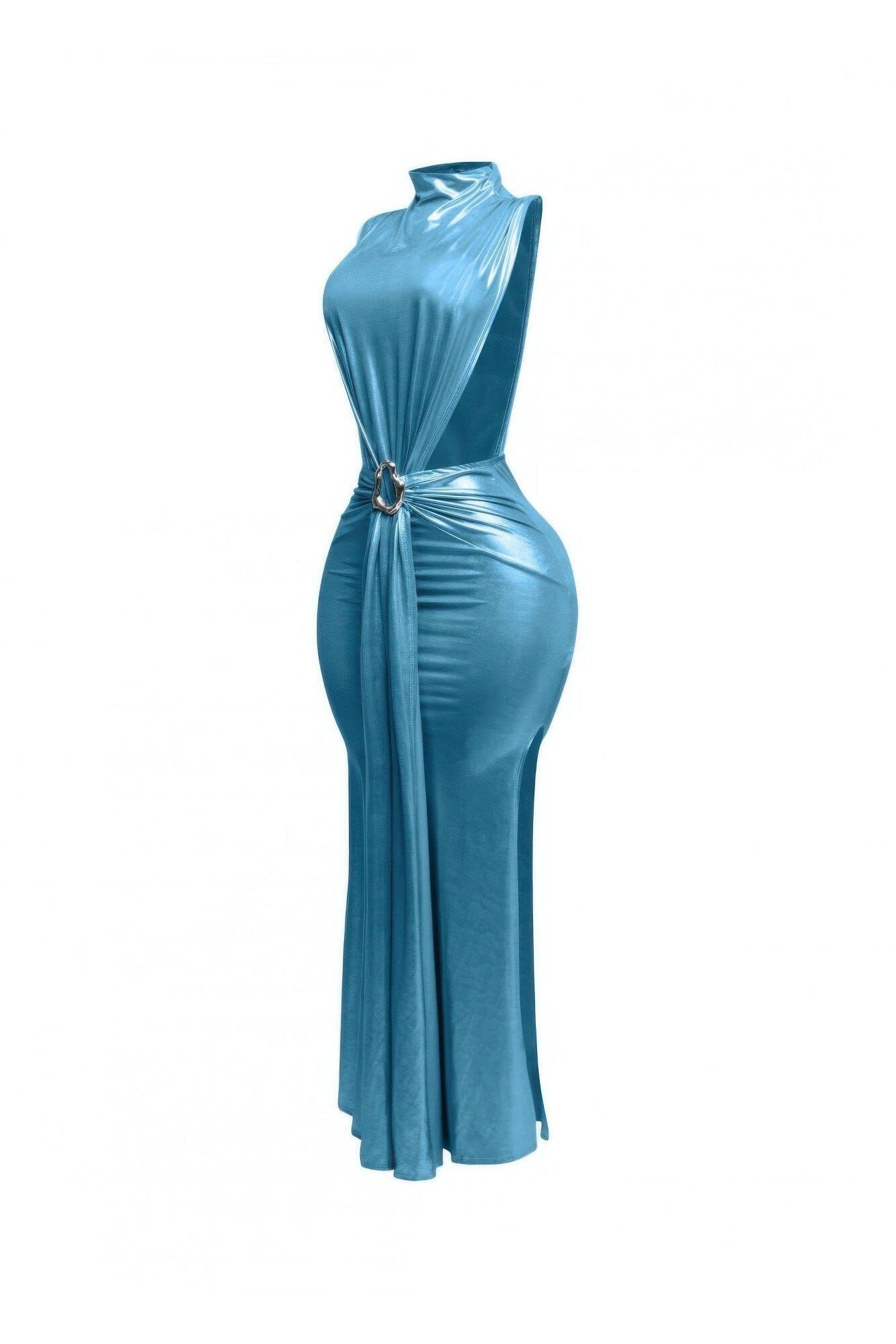 Women Mock Neck And Tied Waist Maxi Dress Dresses jehouze