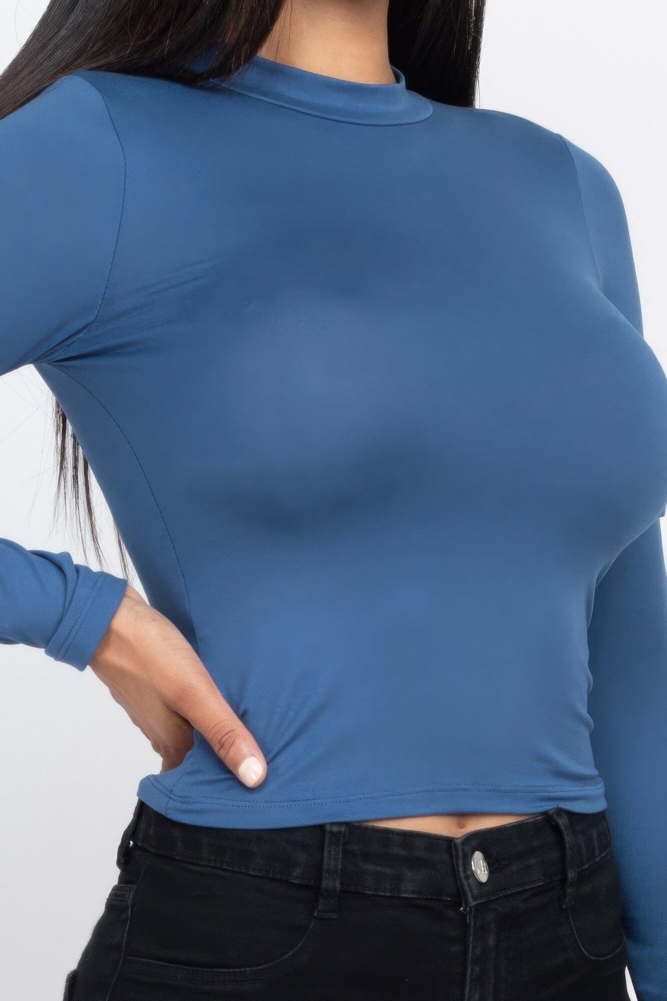 Women Mock Neck Solid Long Sleeve Top Shirts & Tops jehouze