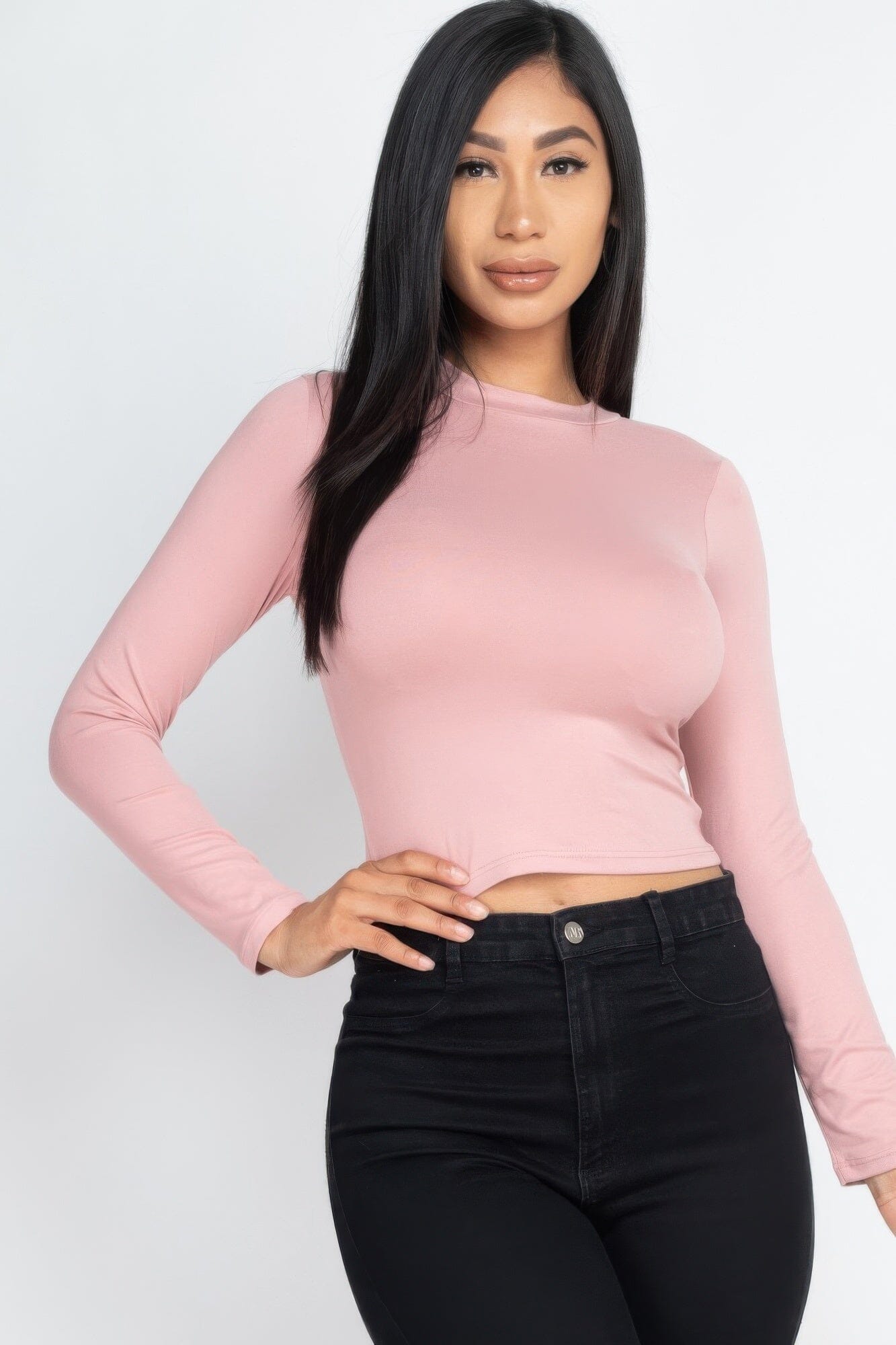 Women Mock Neck Solid Long Sleeve Top Shirts & Tops jehouze Mauve S