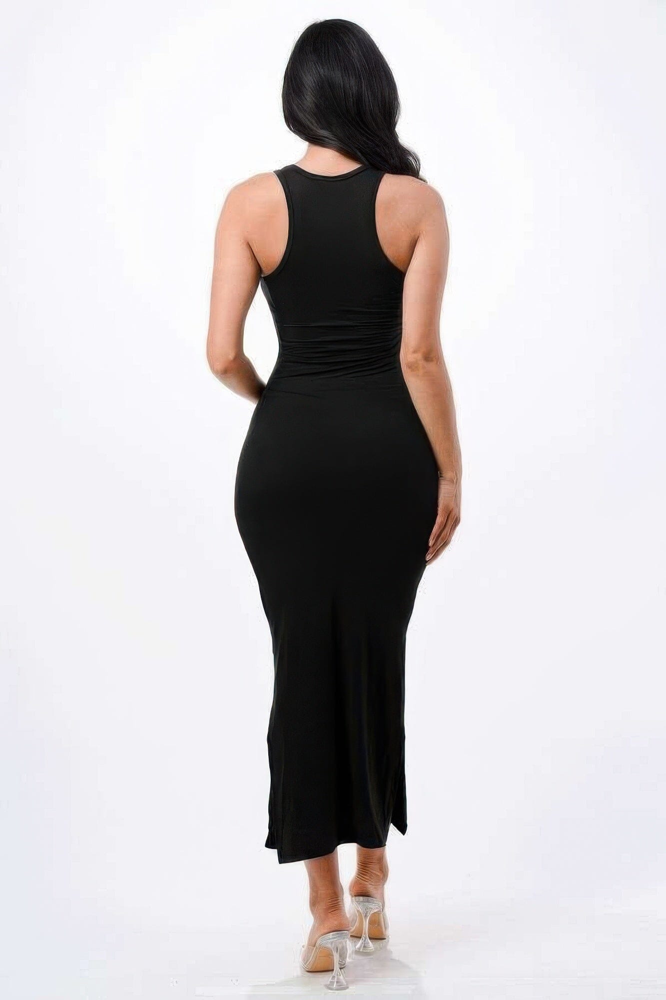 Women Neck Side Slit Max Dress Dresses jehouze