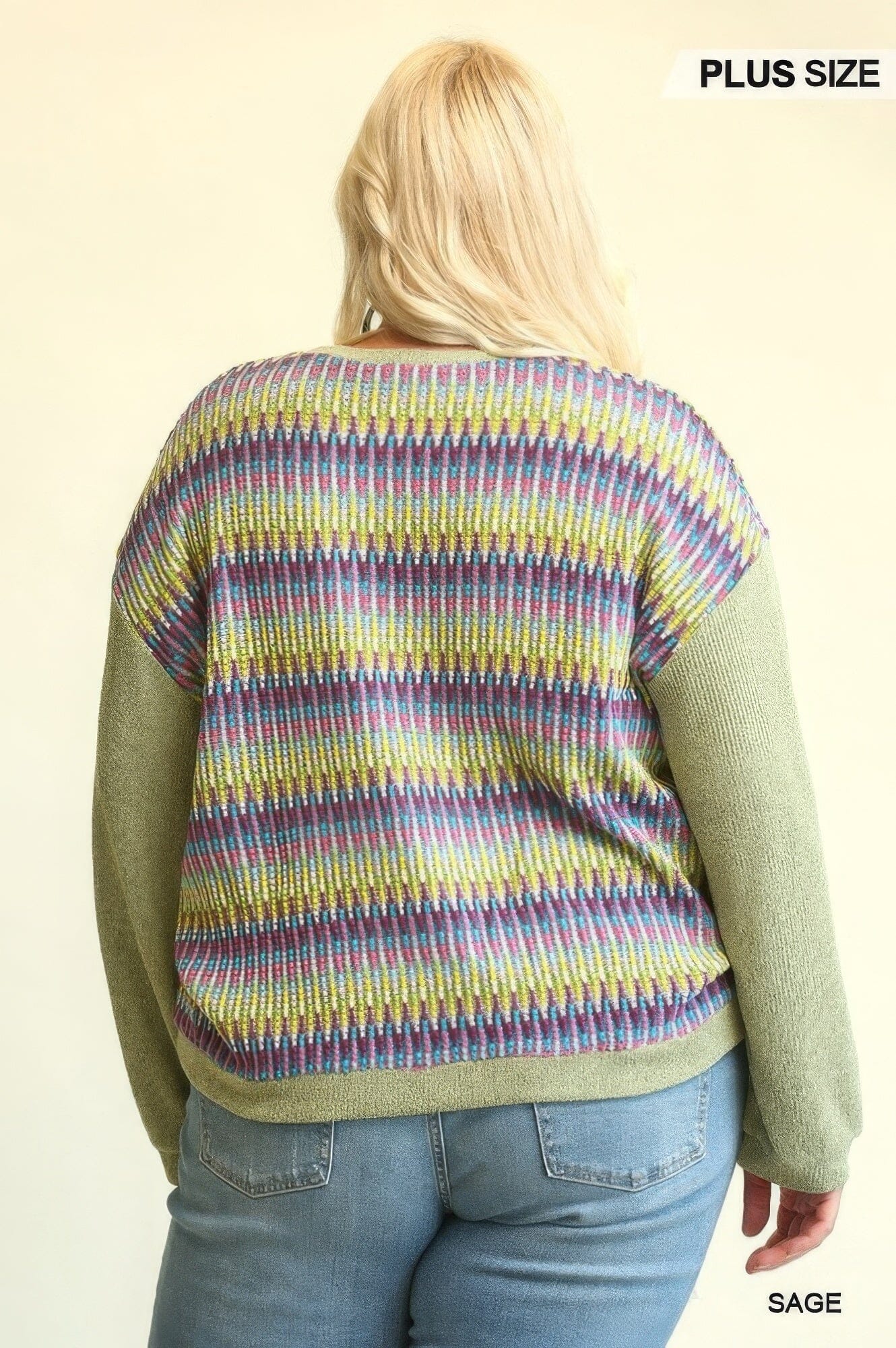 Women Novelty Knit And Solid Knit Mixed Loose Top With Drop Down Shoulder Shirts & Tops jehouze