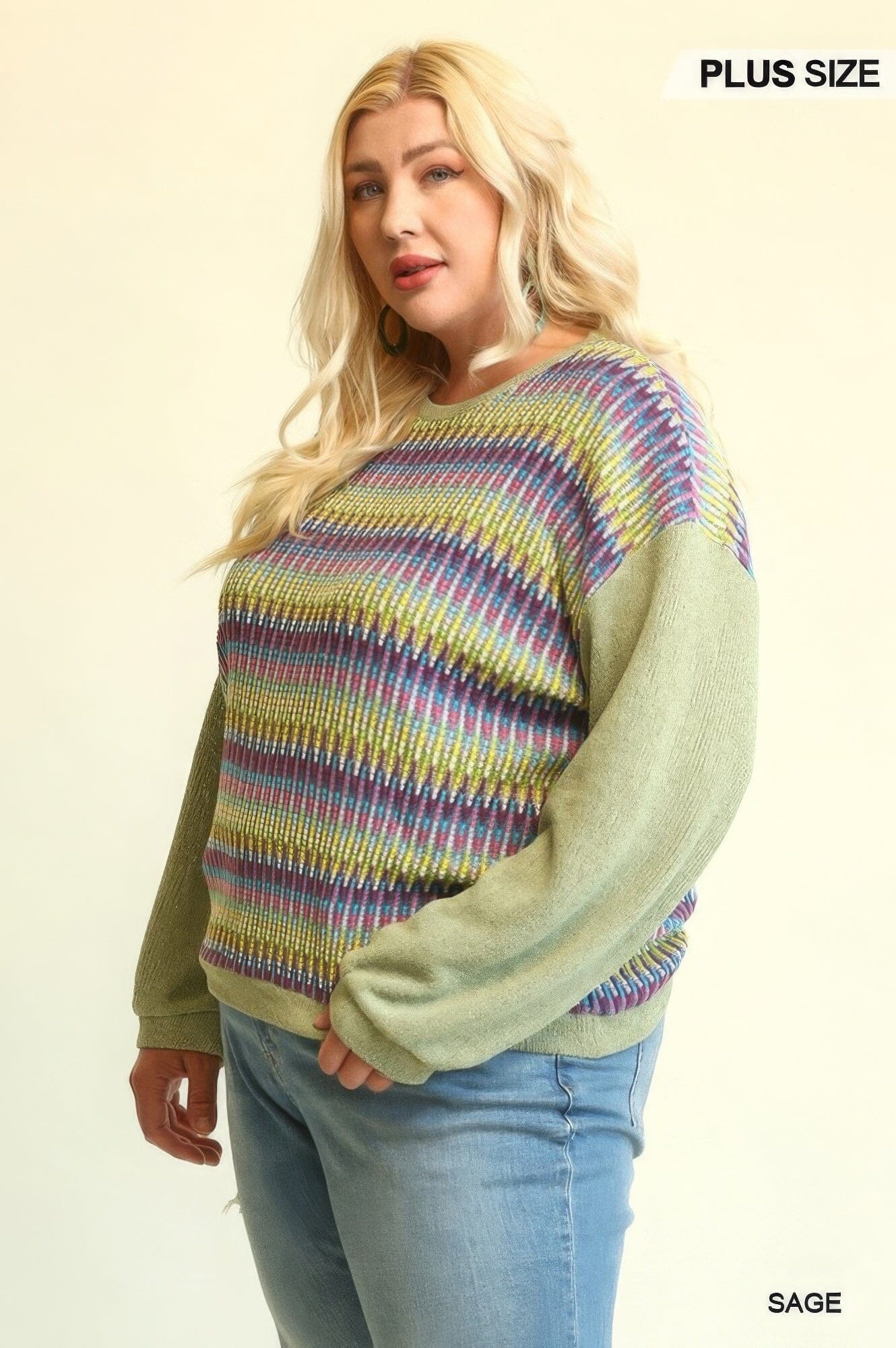 Women Novelty Knit And Solid Knit Mixed Loose Top With Drop Down Shoulder Shirts & Tops jehouze