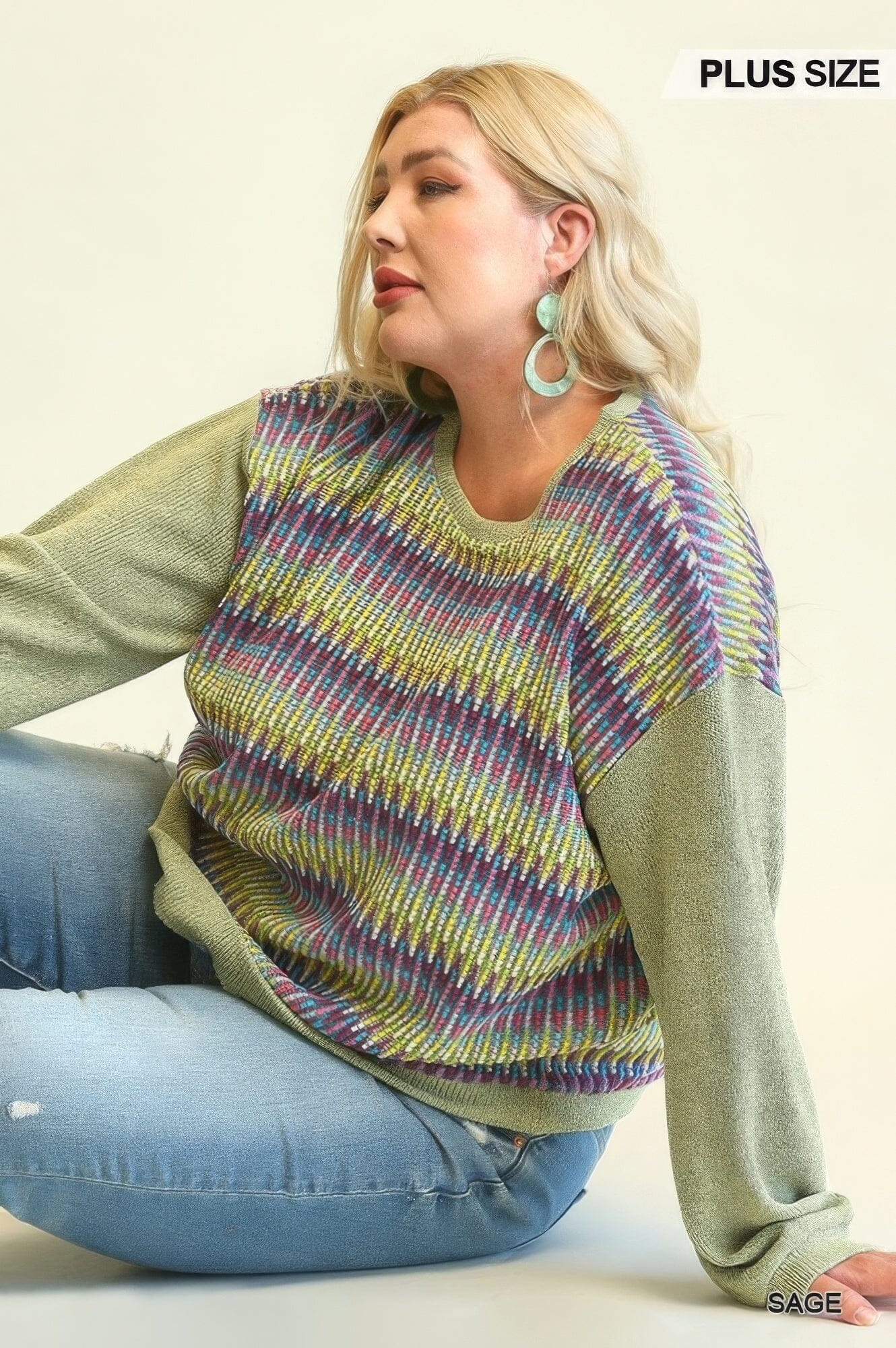 Women Novelty Knit And Solid Knit Mixed Loose Top With Drop Down Shoulder Shirts & Tops jehouze
