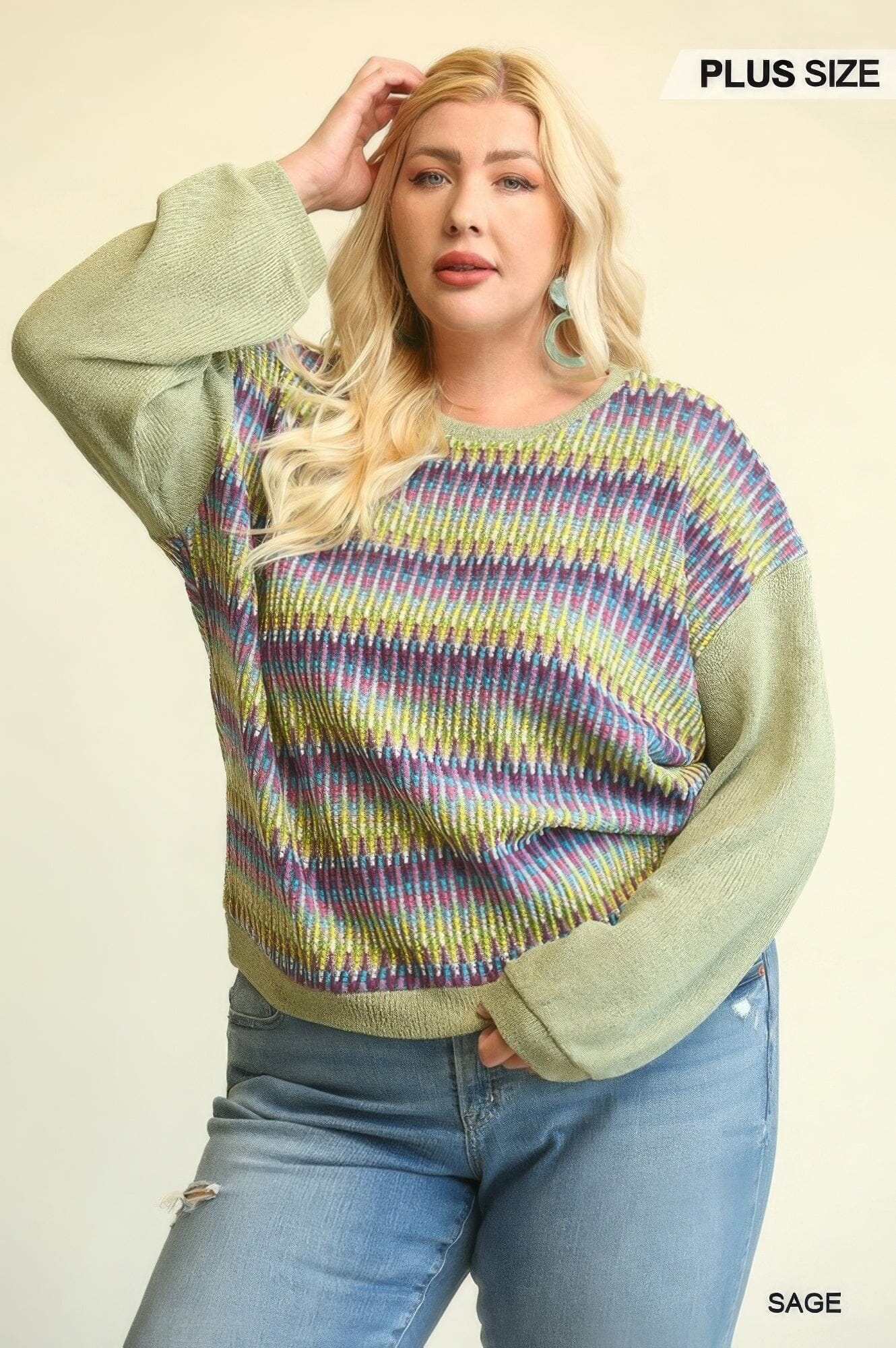 Women Novelty Knit And Solid Knit Mixed Loose Top With Drop Down Shoulder Shirts & Tops jehouze