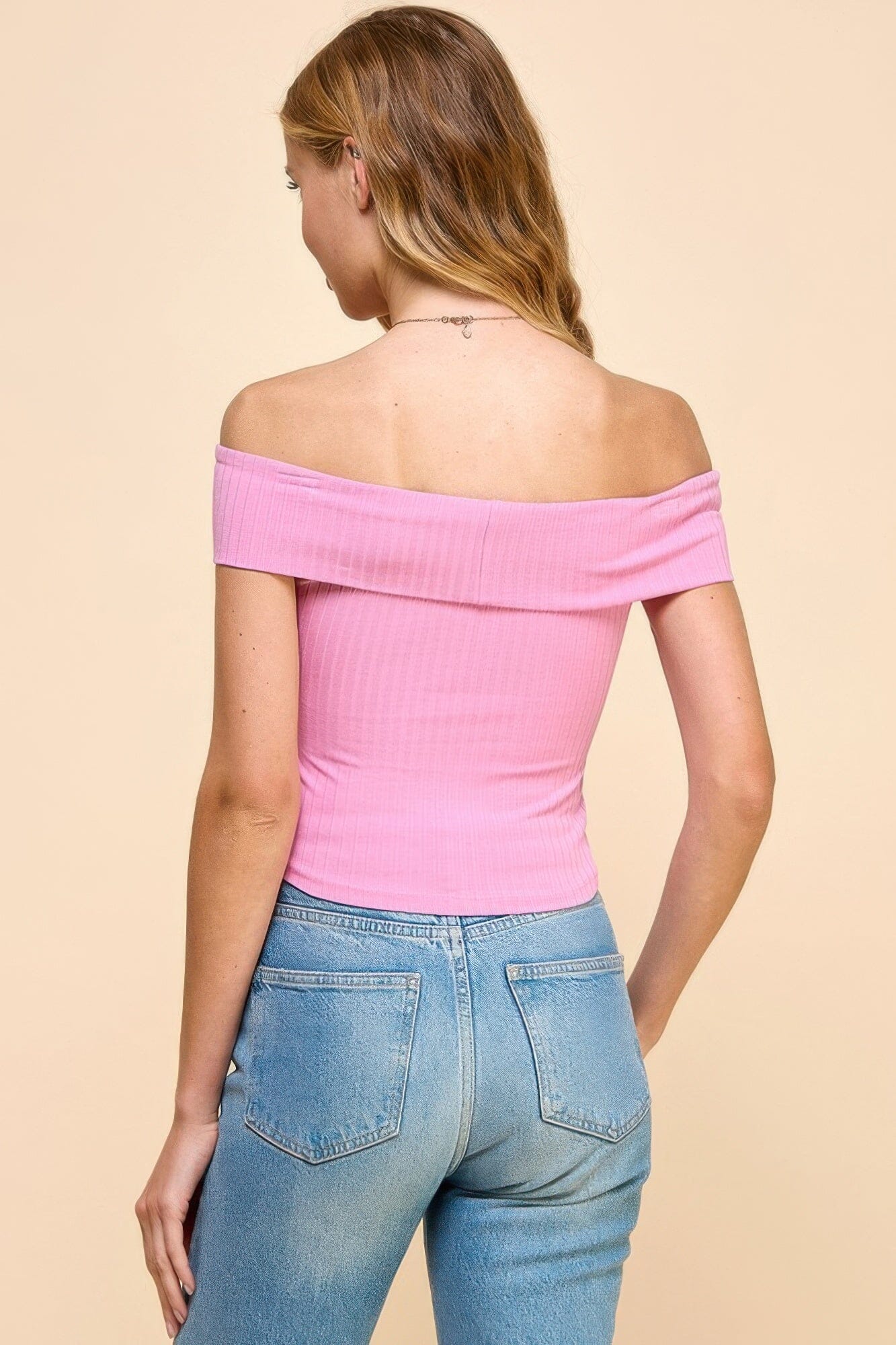 Women Off Shoulder Ribbed Top Shirts & Tops jehouze
