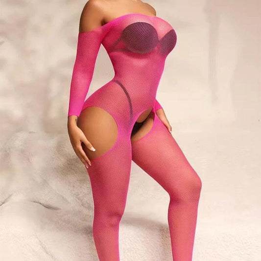 Women One Pc Fishnet Crotchless Lingerie Body Stockings Lingerie jehouze bod21-rose