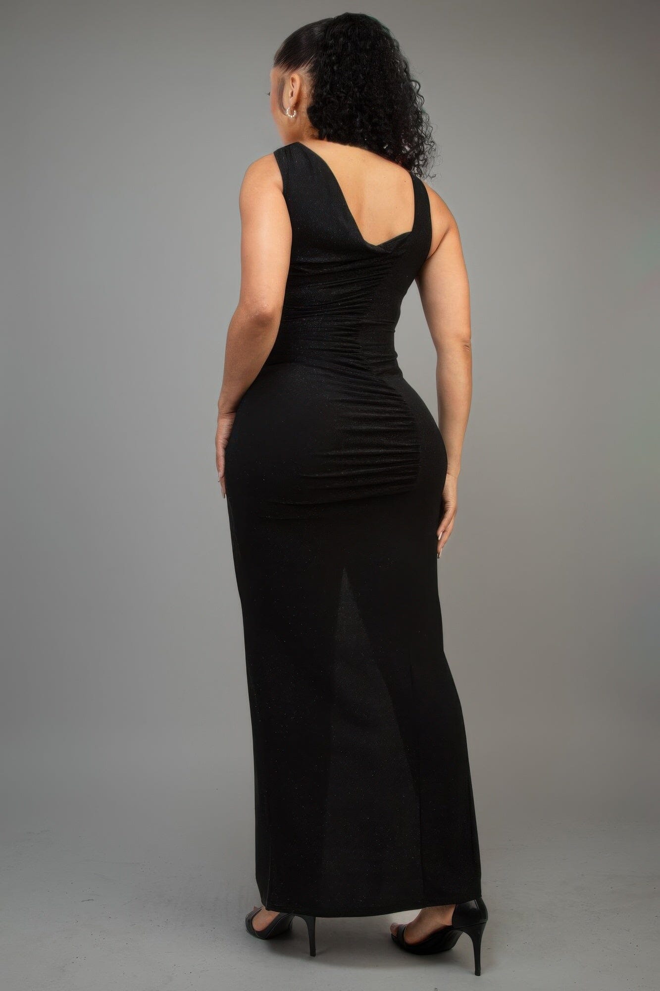 Women One Shoulder Glitter Slitted Maxi Dress Dresses jehouze