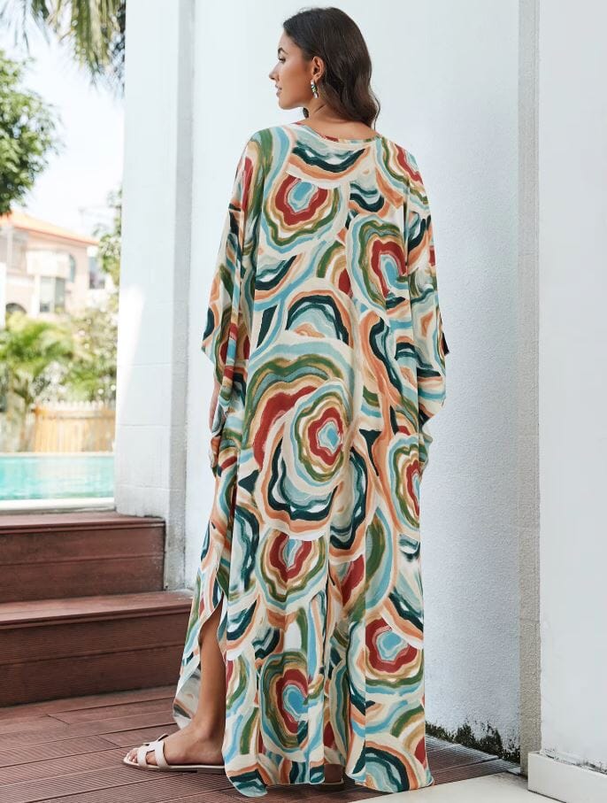Women Oversize Kaftan Bohemian Printed Loungewear Swimsuit Cover Ups Dresses jehouze