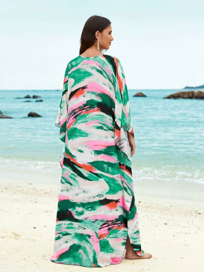 Women Oversize Kaftan Bohemian Printed Loungewear Swimsuit Cover Ups Dresses jehouze