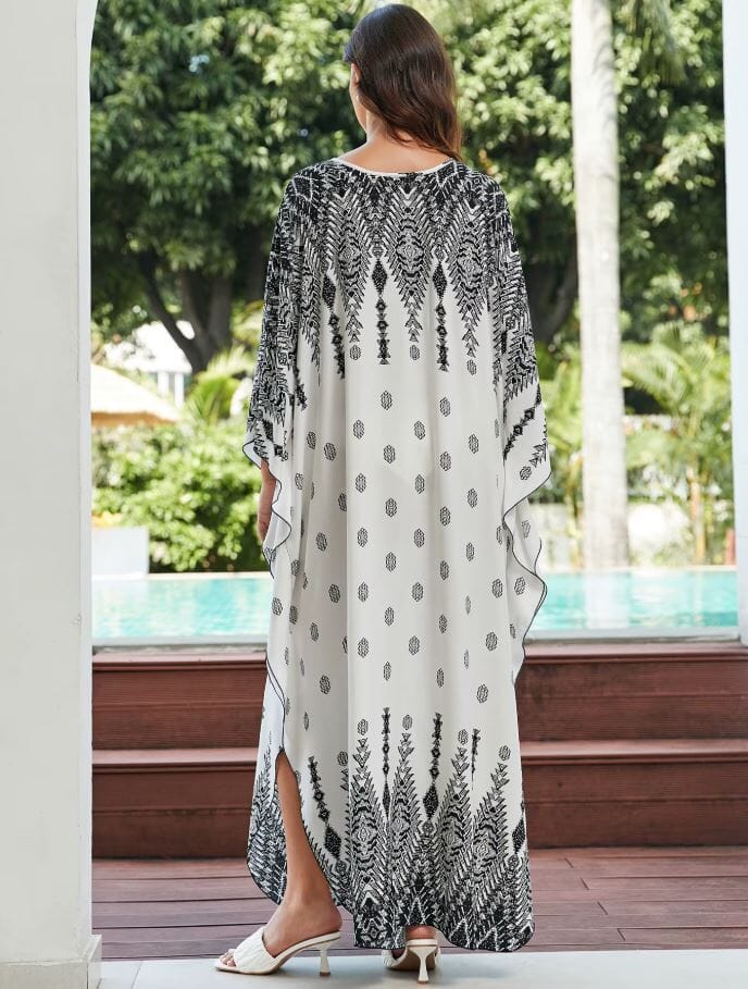 Women Oversize Kaftan Bohemian Printed Loungewear Swimsuit Cover Ups Dresses jehouze