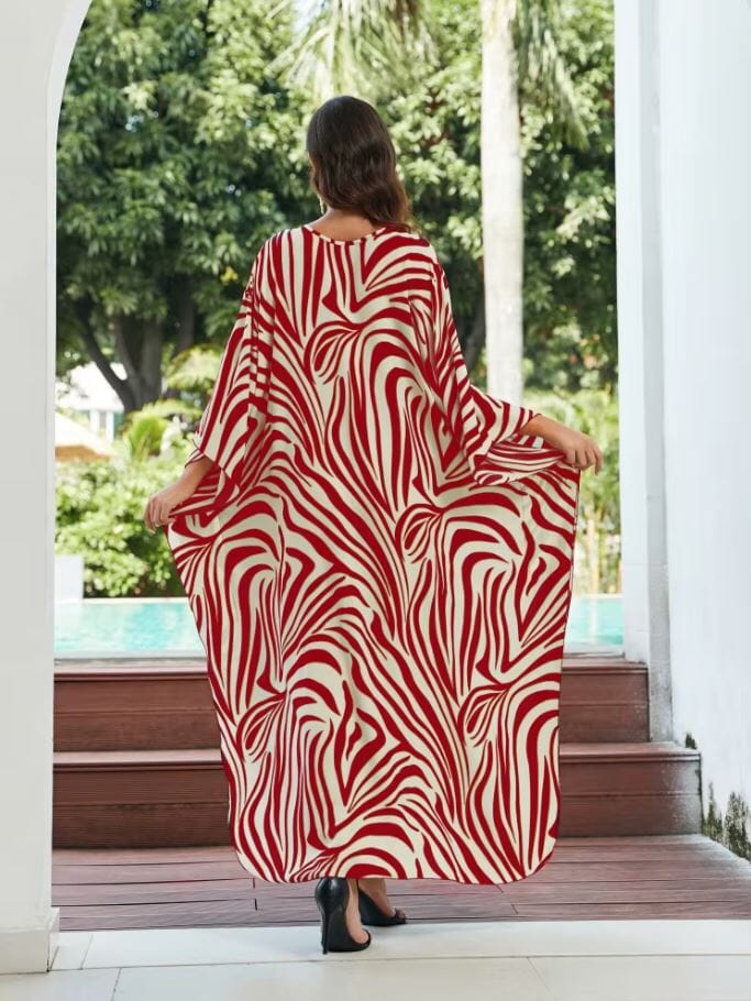 Women Oversize Kaftan Bohemian Printed Loungewear Swimsuit Cover Ups Dresses jehouze