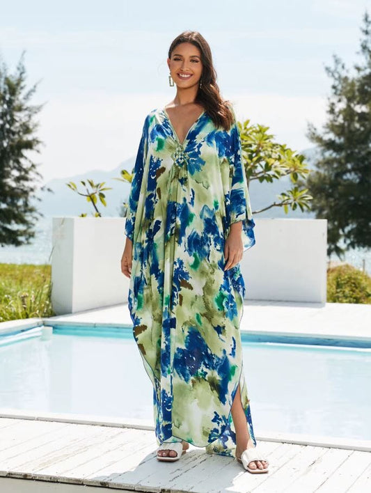 Women Oversize Kaftan Bohemian Printed Loungewear Swimsuit Cover Ups Dresses jehouze Q1591-8760-12 ONE SIZE