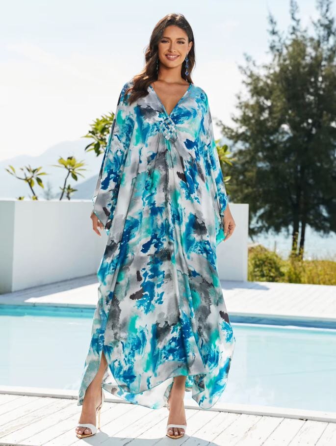 Women Oversize Kaftan Bohemian Printed Loungewear Swimsuit Cover Ups Dresses jehouze Q1591-8760-13 ONE SIZE