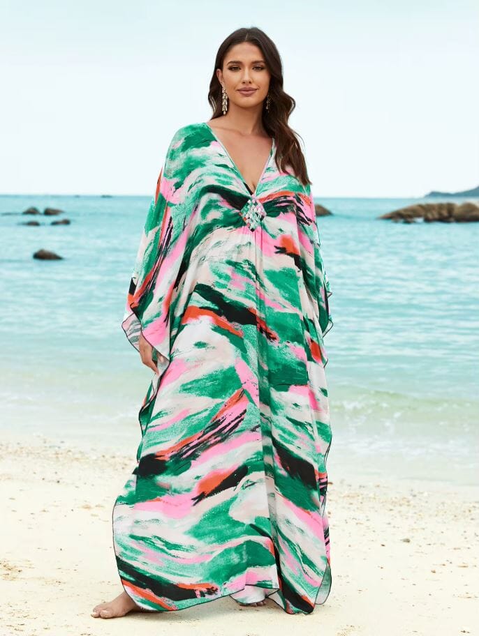Women Oversize Kaftan Bohemian Printed Loungewear Swimsuit Cover Ups Dresses jehouze Q1591-8760-18 ONE SIZE