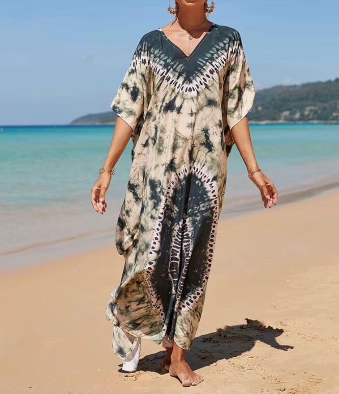 Women Oversize Kaftan Bohemian Printed Swimsuit Cover Ups 2 Dresses jehouze Q1342-16 ONE SIZE