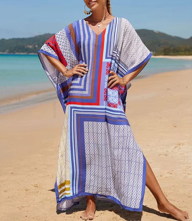 Women Oversize Kaftan Bohemian Printed Swimsuit Cover Ups 2 Dresses jehouze Q1342-17 ONE SIZE